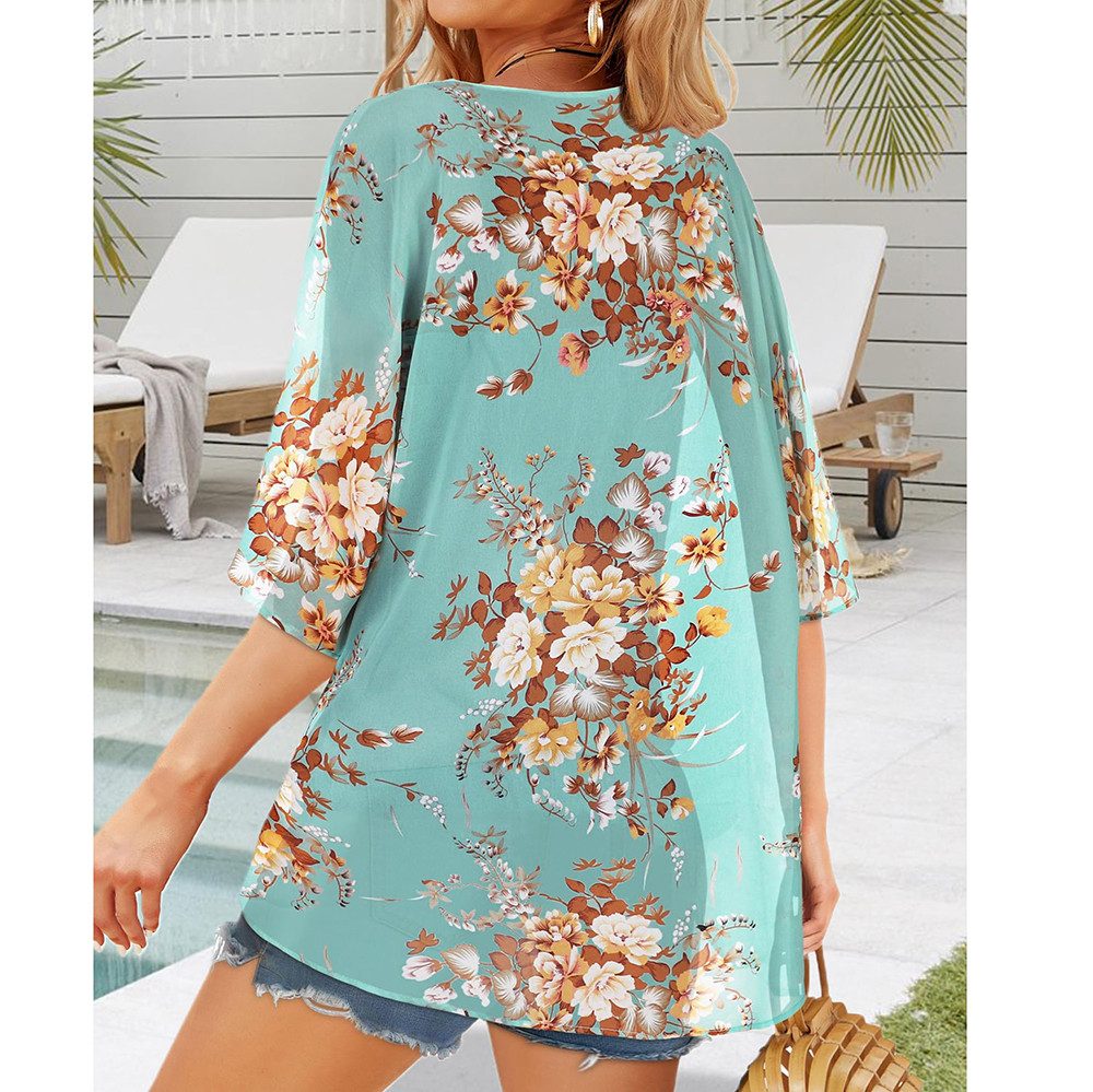 Zaewry Kimono Damen Kimono Cardigan, Sommer-Strandbluse, lockere Strandtunika, Floraler Druck, leichte Strandüberwurf, luftig für Urlaub und Strand – Bild 4 von 5