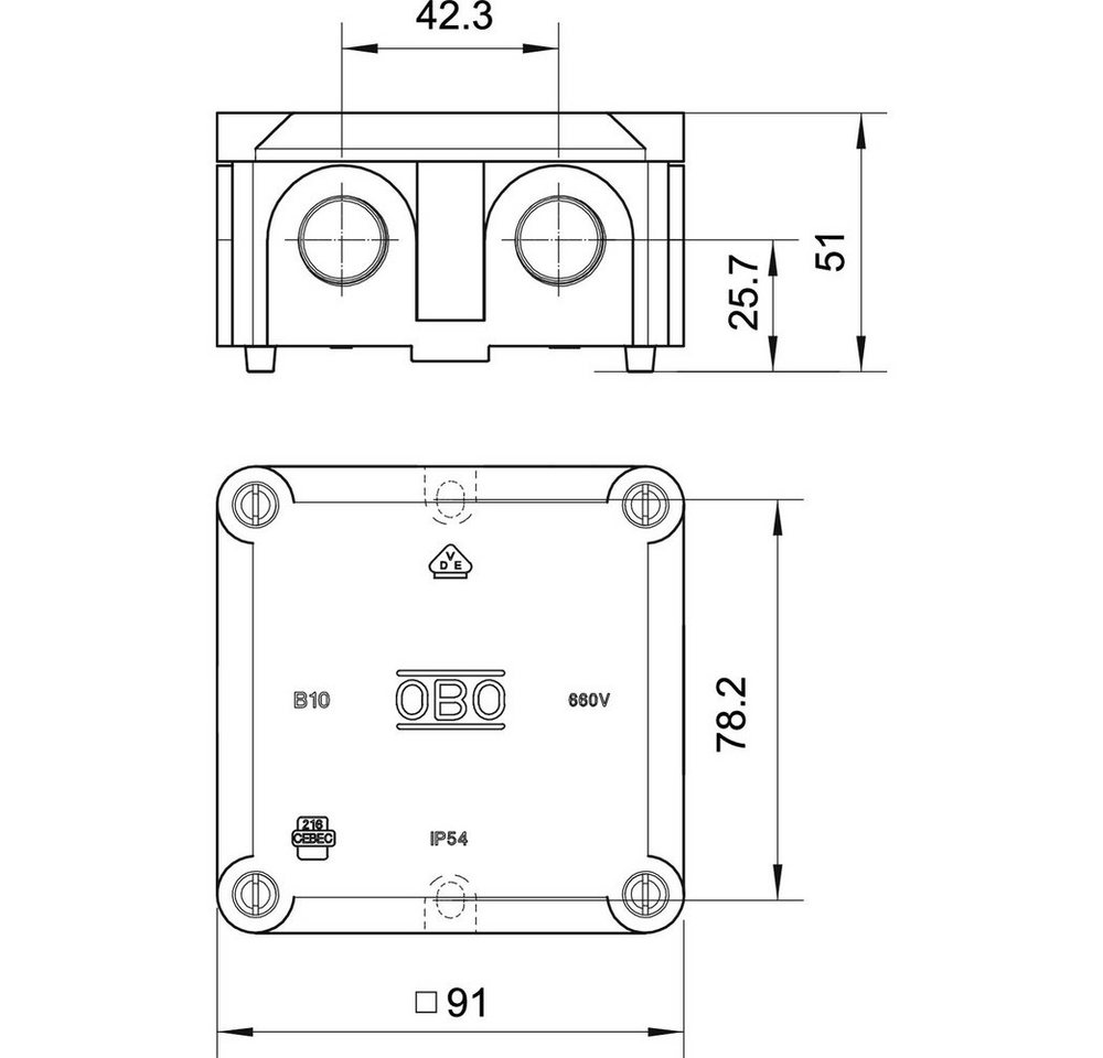 Thumbnail - OBO BETTERMANN Steckdose OBO Bettermann 2002167 Abzweigdose (L x B) 91 mm x 91 mm 1 St.