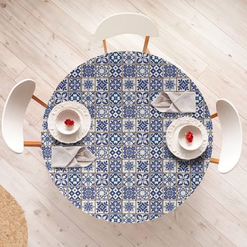 Abakuhaus Tischdecke Rundum-elastische Stofftischdecke, Indigo Blau Von Azulejo inspirierte Kunst
