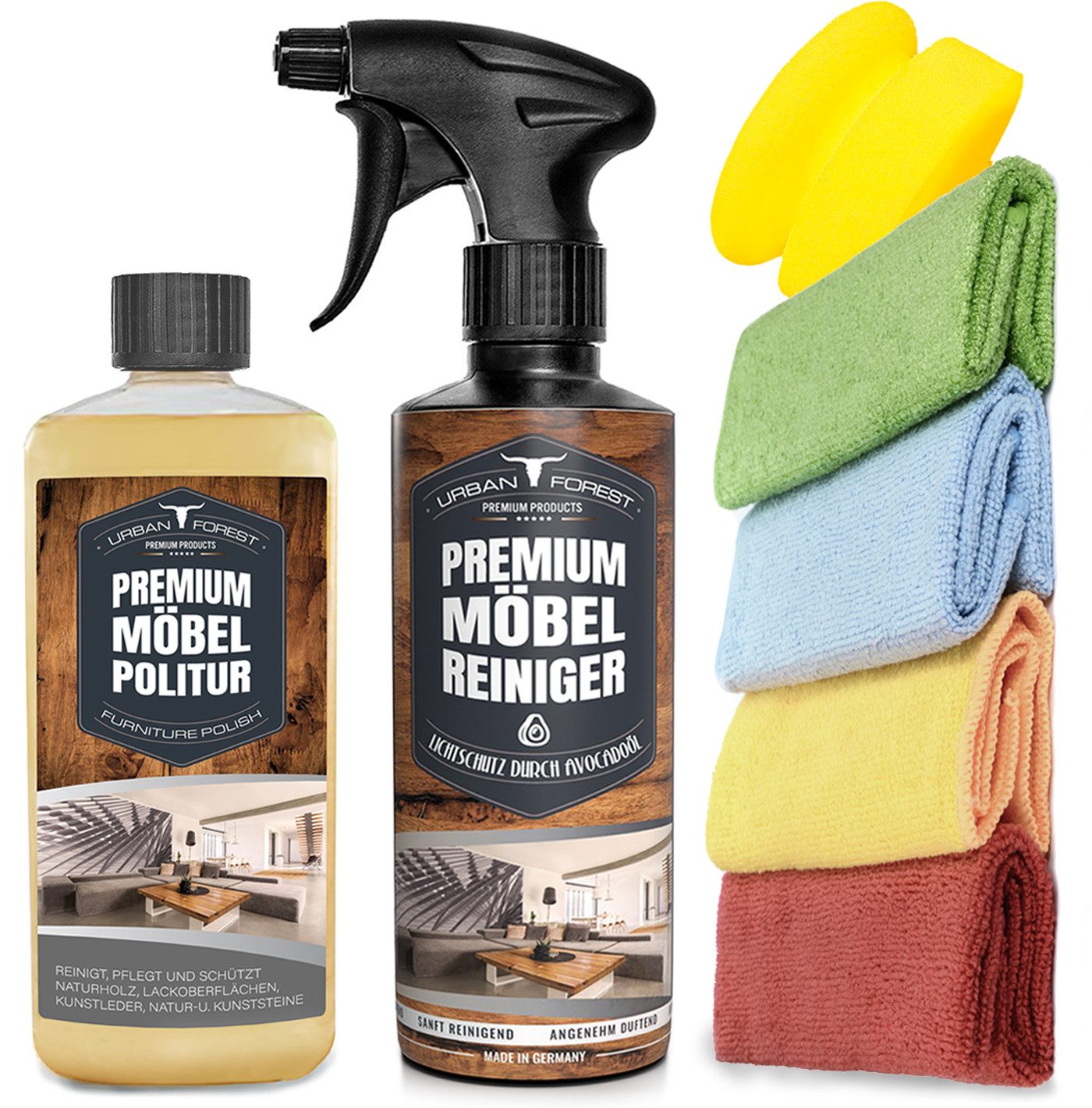 Möbelreiniger+Möbelpolitur á500ml+4 Tücher+Schwamm Holzreiniger