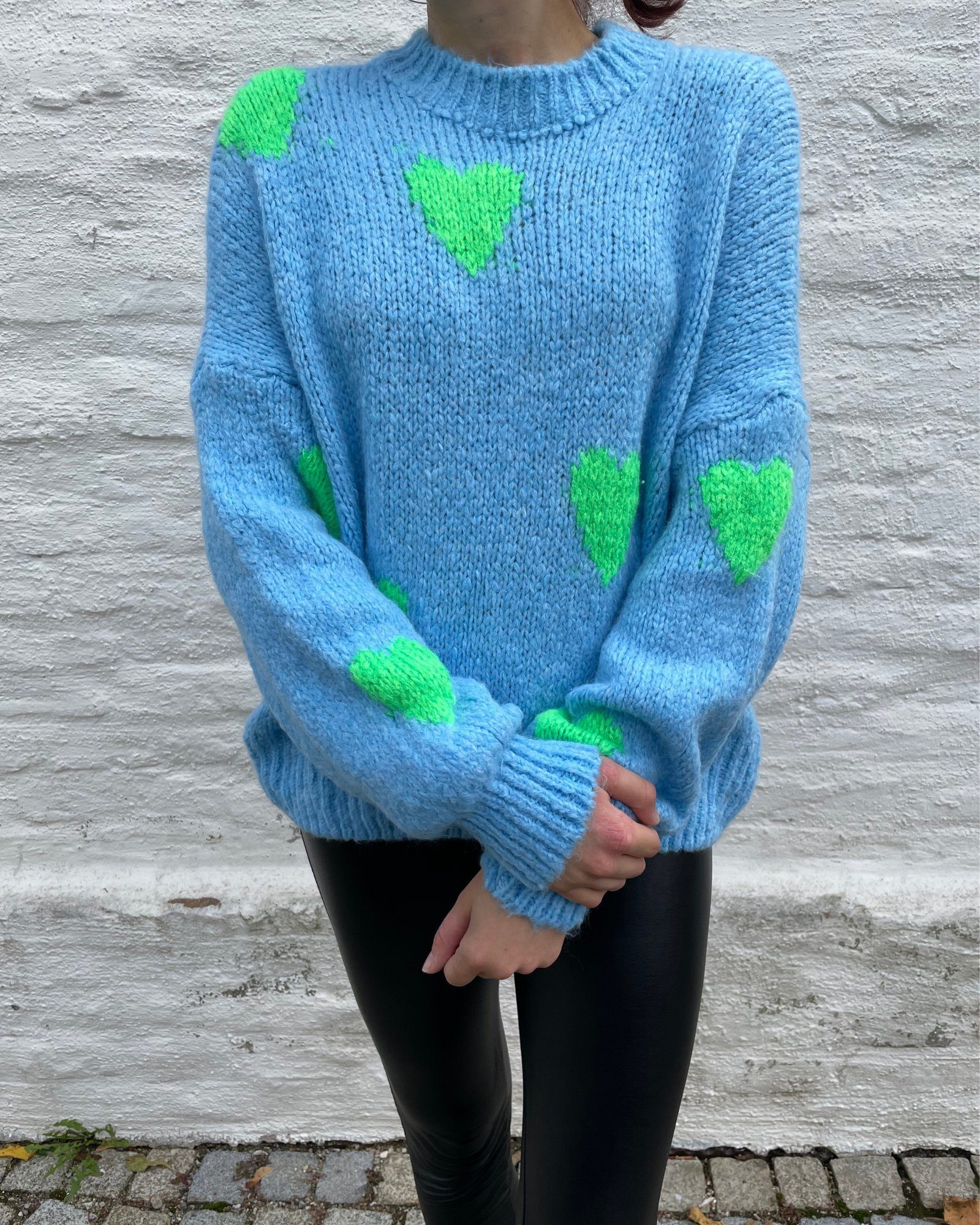 - blau VIBES ITALY LILLIANA SIZE Herzen Pullover - ONE - - - gemustert Pulli XS passt Gr. warmer Strickpullover hier XL