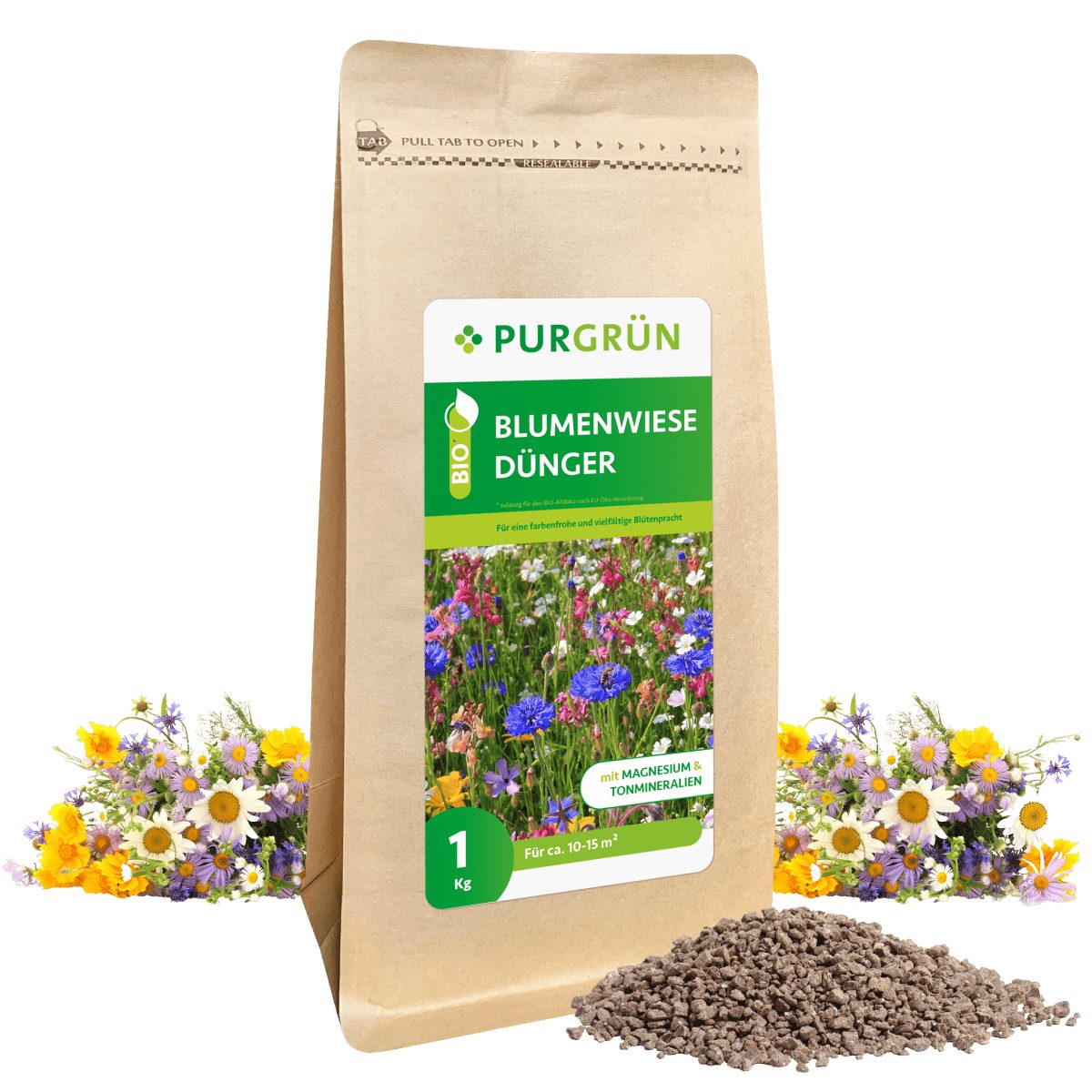 Blumendünger Purgrün Bio Blumenwiese Dünger, NPK 6+3+8, Magnesium, 1 kg