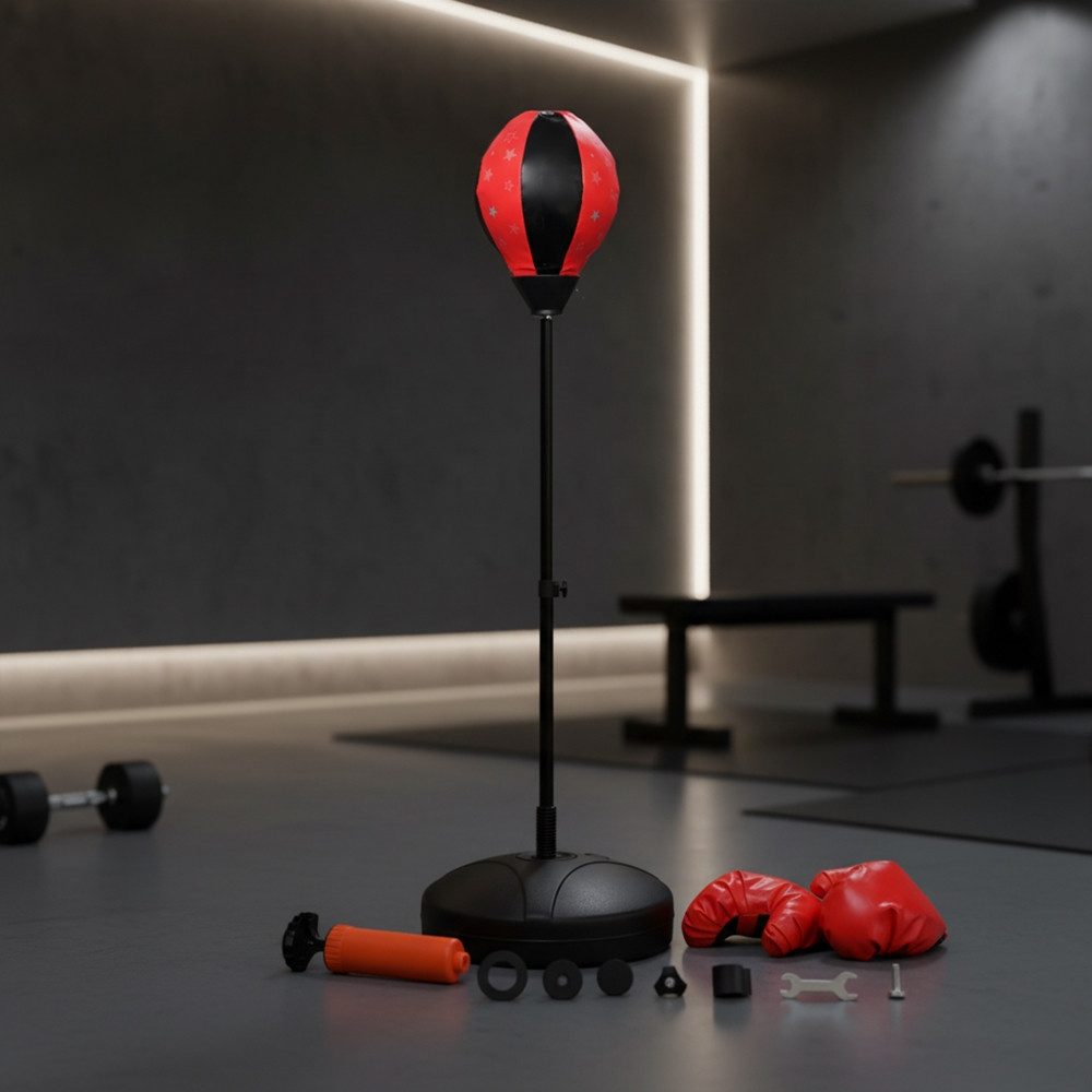 Feel2Home Boxsack Kinder Standboxsack + Boxhandschuhe verstellbar Punching Ball Boxbirne, Spezieller Gummi-Ball
