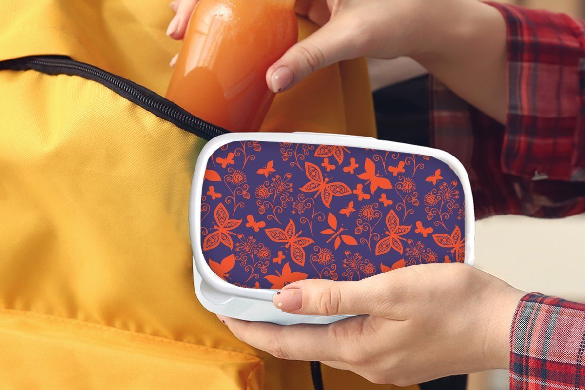 MuchoWow Lunchbox Schmetterling - Libelle Mädchen Kinder Kunststoff, (2-tlg), Rot Jungs Brotdose, - Muster, - für für und und Erwachsene, Brotbox weiß
