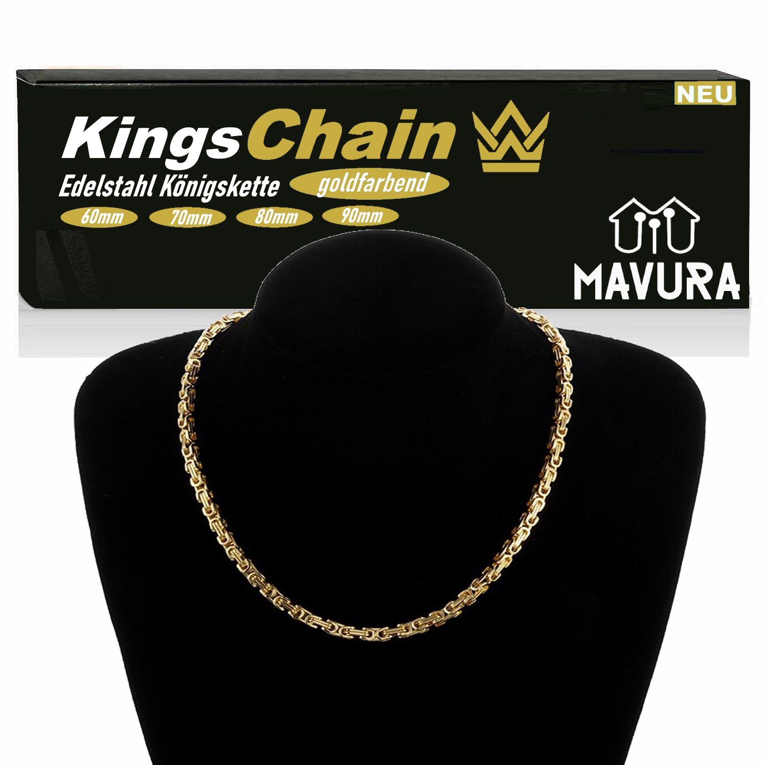 MAVURA Königskette KingsChain Königliche Gold Kette Herrenkette Männer  Panzerkette (Halskette), aus Edelstahl 6mm in verschiedenen Größen | Ketten ohne Anhänger