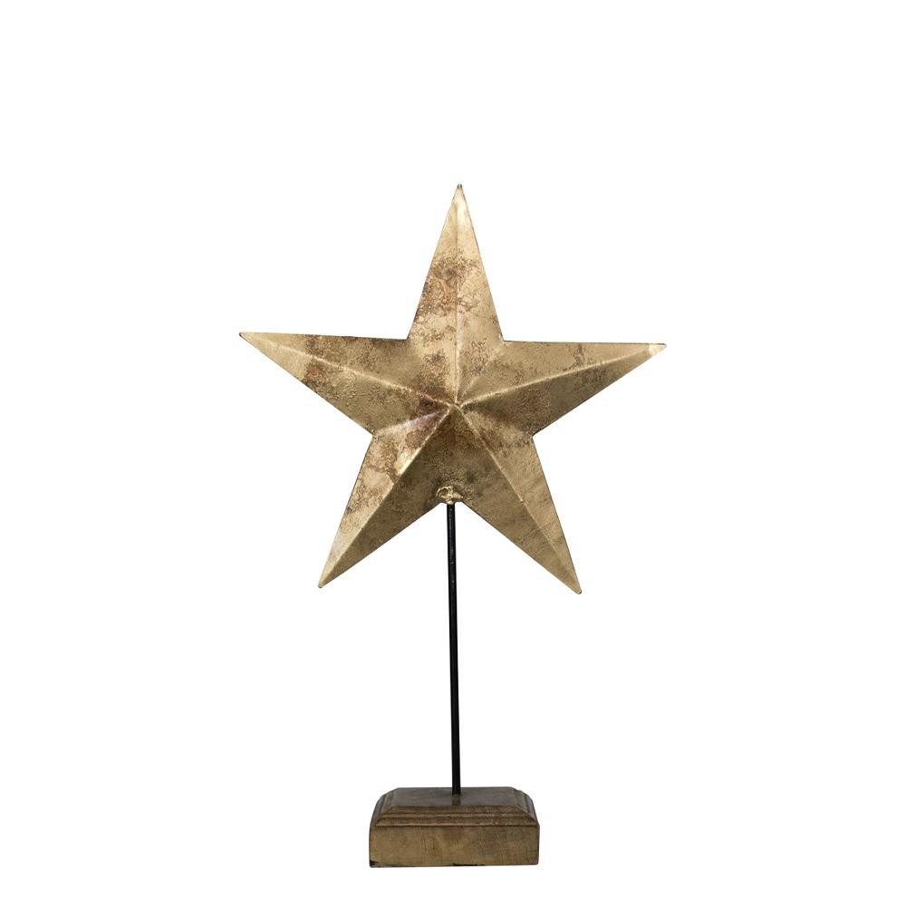 INNA-Glas Dekoobjekt Dekoobjekt Stern DORANA, aus Metall, Holzfuß, gold, 15x9x27cm