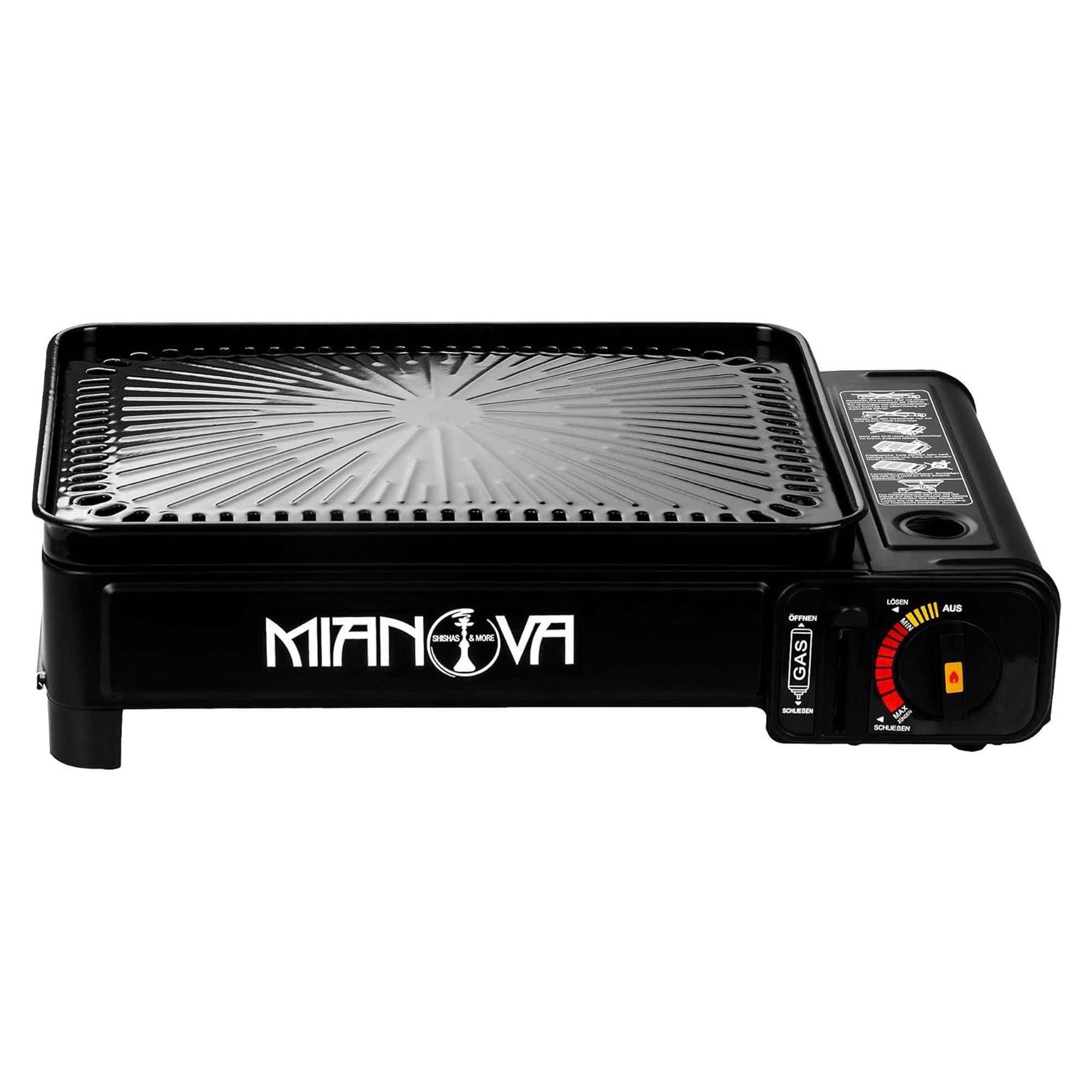 Mianova Camping-Gasgrill 2in1 Campinggrill Campingkocher Tischgrill Grillplatte 4 Gaskartuschen, Gasgrill für Camping Angeln Zelten - Ideal zum Grillen - Geliefert im Tragekoffer, Mobiler Campinggrill mit Piezozündung und praktischem Komplettset