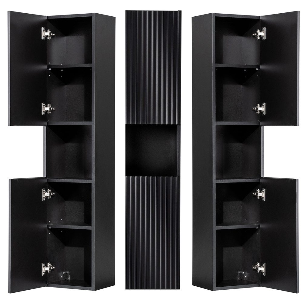 Lomadox Hochschrank NEWPORT-56-BLACK Badschrank 2-trg Regal schwarz gerillte Front grifflos