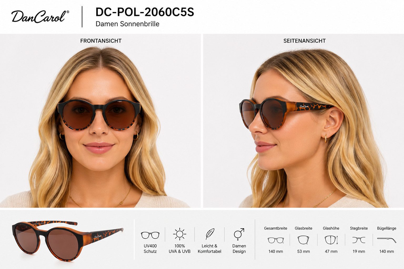DanCarol Sonnenbrille DC-POL-2060- - mit Polariziert Gläser Die Überbrille, ideal für Brillenträger