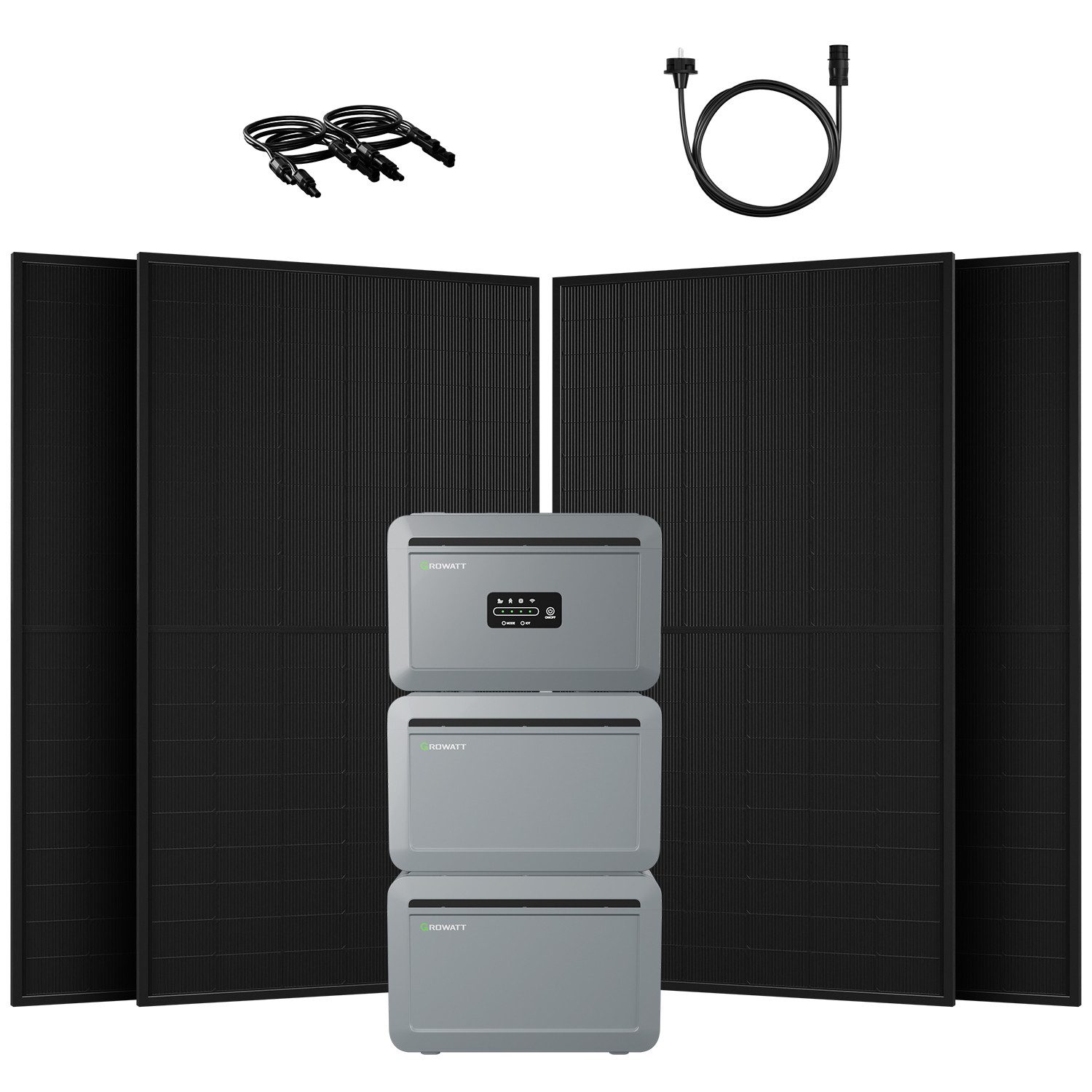 Growatt Balkonkraftwerk 2000W Bifazial PV mit Speicher Growatt NEXA 2000 4096-8192 Wh LFP, (4x 500Wp Full Black und NEXA 2000 All-in-One Speicher), WiFi & Bluetooth-Unterstützung