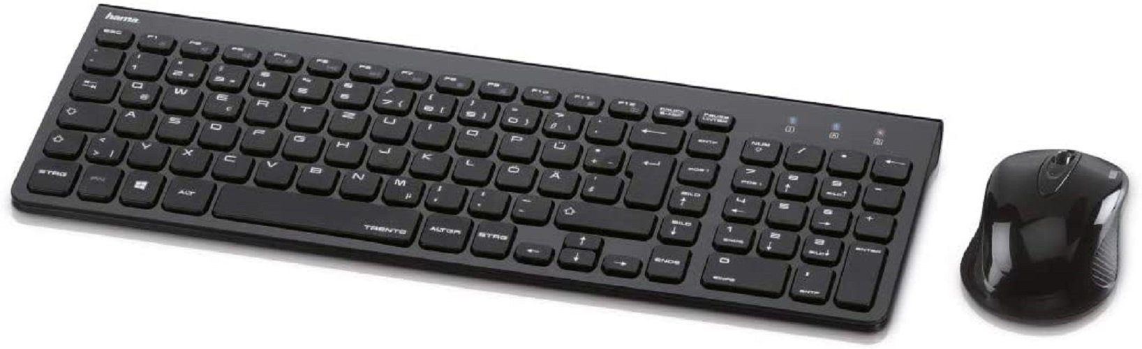 Hama Hama Funk-Tastatur mit Maus Set kabellos (leise Computer-Tastatur mit  flachen Tasten, Ziffernblock, deutsches QWERTZ Layout, optische Funk-Maus,  1200 dpi, 8m Reichweite) schwarz Tastatur