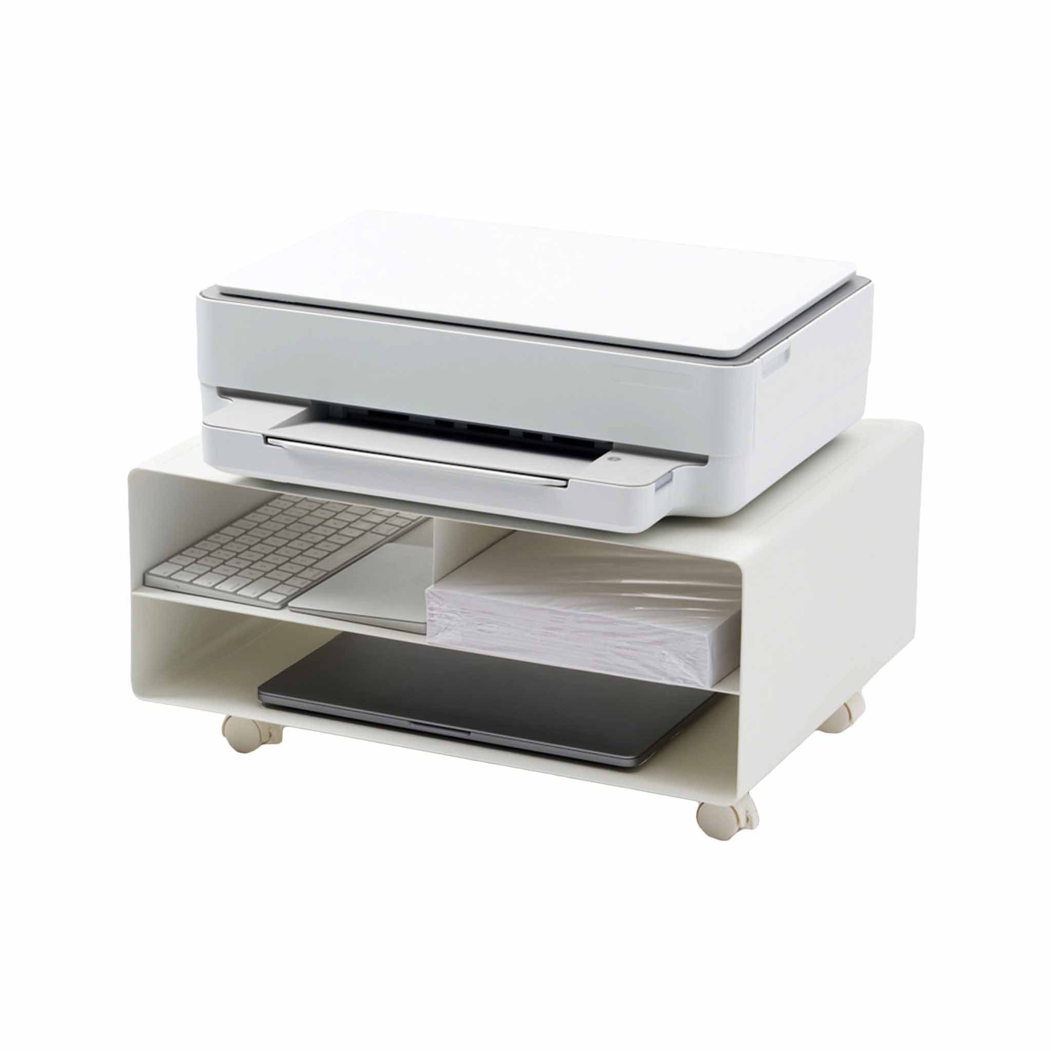 Yamazaki Ablagetisch TOWER Drucker-Regal mit Rollen, Stahl, minimalistisch, 48 x 37 x 19 cm (L x B x H)