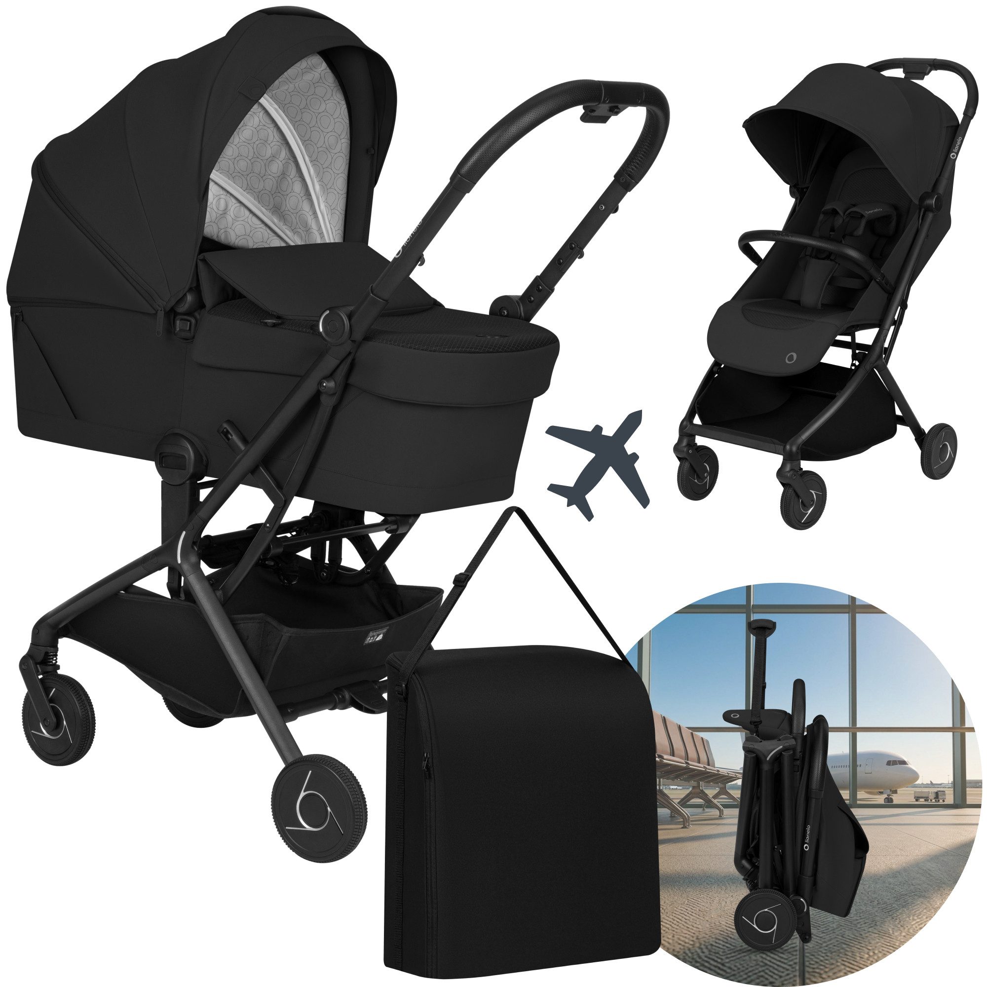 lionelo Kombi-Kinderwagen SIA FLEX, (Set), 2in1/Kabinenformat/AiryDots/inGrip/PU-Räder