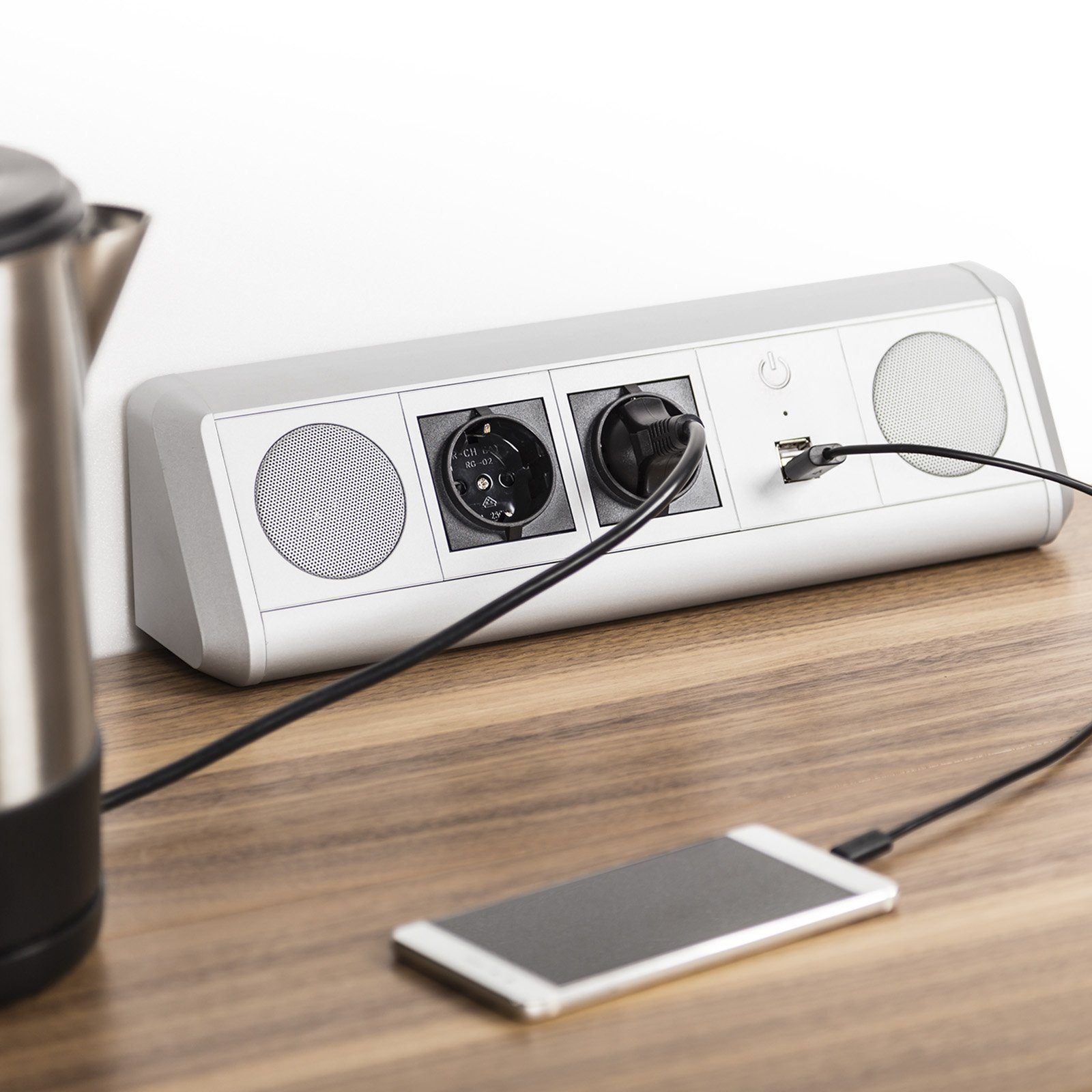 Stereo TOBO Computerschrank USB Lautsprecher und Steckdosen Bluetooth mit 2 zwei Soundbox Schuko SO-TECH® Ports