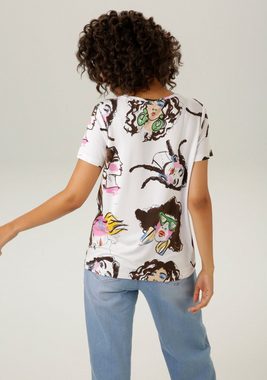 Aniston CASUAL T-Shirt mit extravaganten Köpfen bedruckt - NEUE KOLLEKTION