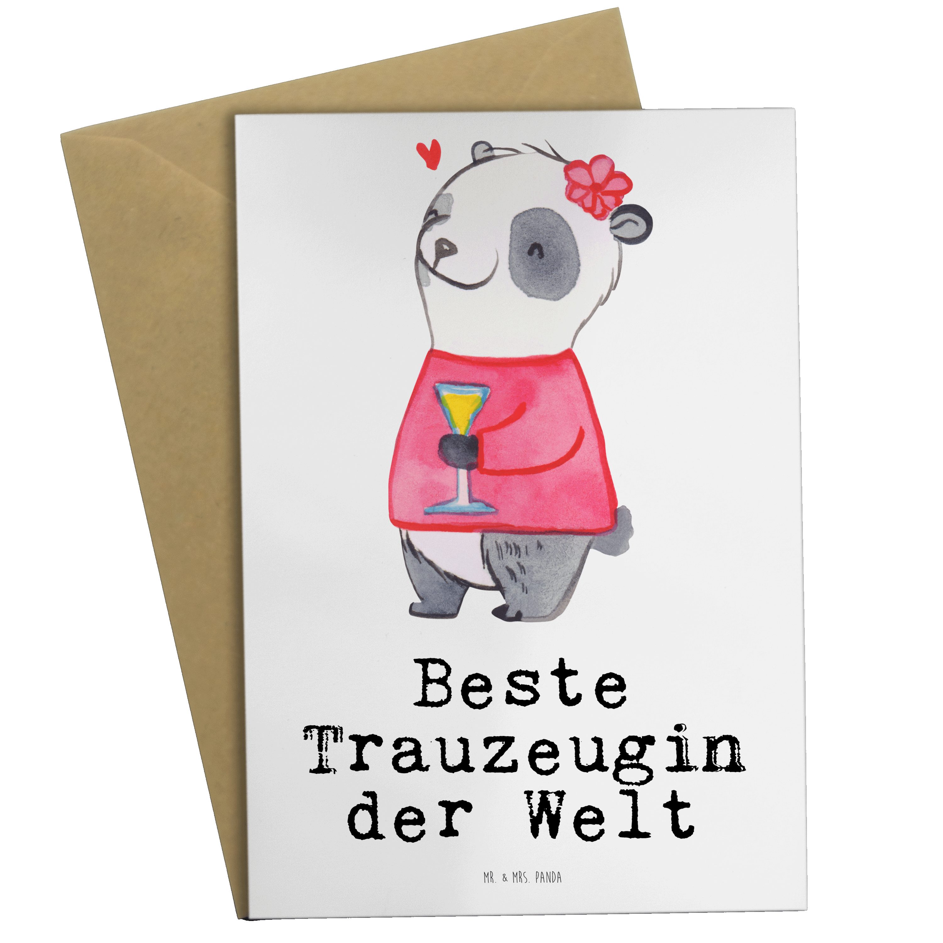 Mr. & Mrs. Panda Grußkarte Panda Beste Trauzeugin der Welt - Weiß - Geschenk, Dankeschön, Hochze, Hochglänzende Veredelung