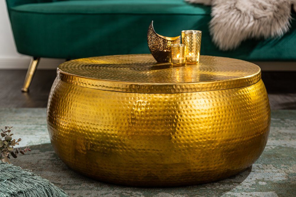 STORAGE Metall handmade · · mit Couchtisch ORIENT · Hammerschlag gold riess-ambiente Wohnzimmer · (Einzelartikel, rund Stauraum · Ø70cm 1-St),