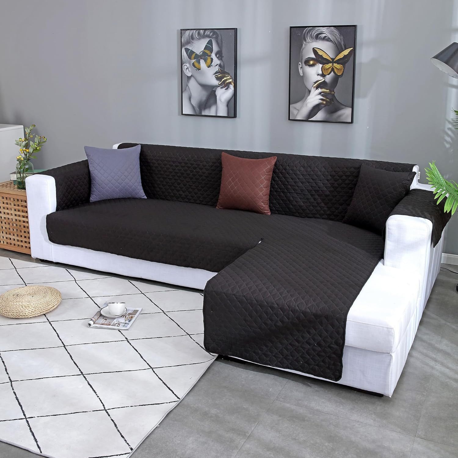 LIANNA Sofahusse Wasserabweisende Sofahusse, gesteppt, wendbar für L-Sofa