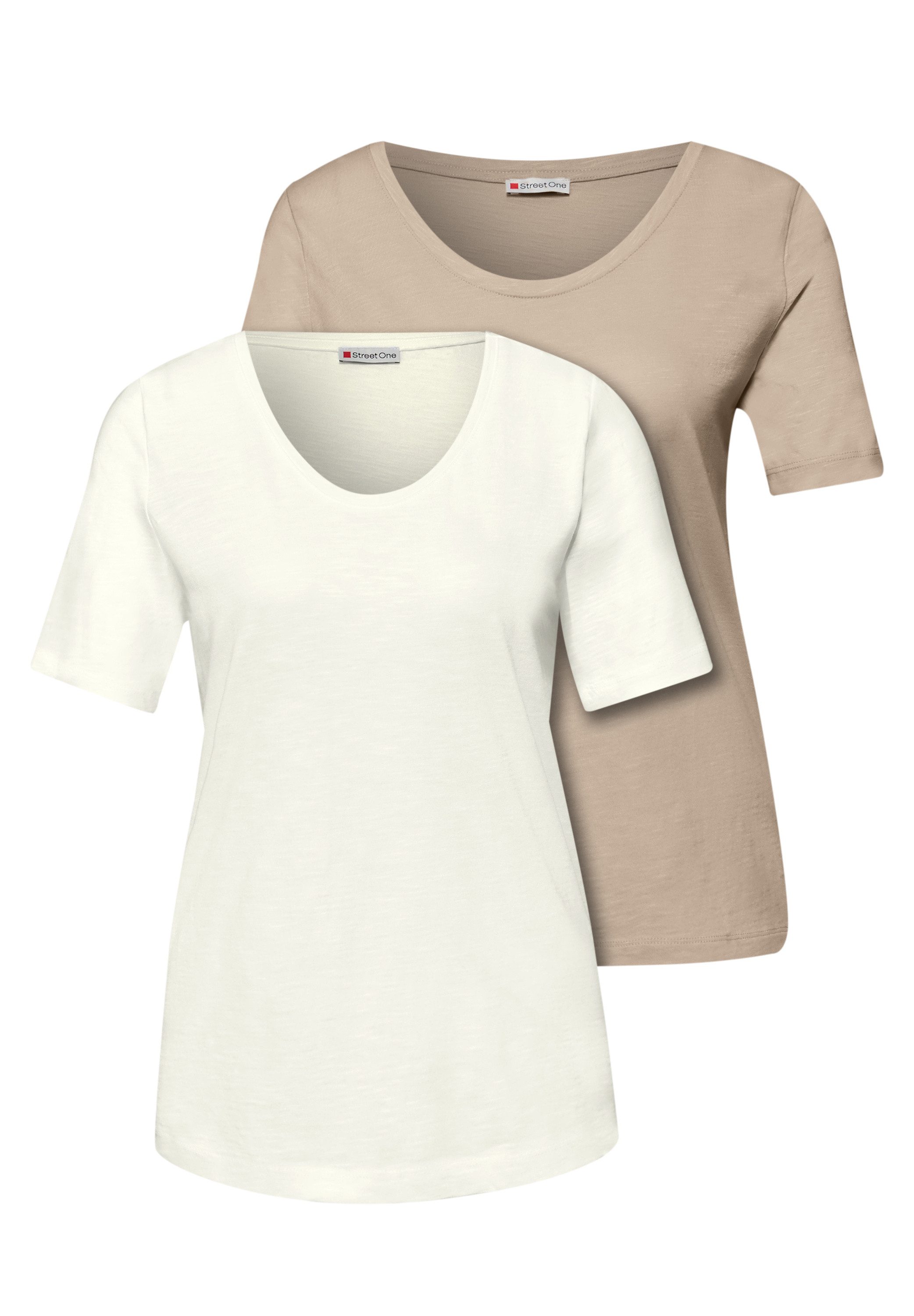 STREET ONE T-Shirt mit abgerundetem V-Ausschnitt