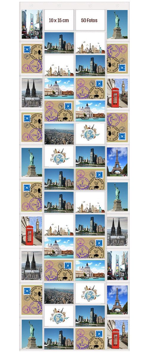 trendfinding Bilderrahmen Collage Fotovorhang Format 10 x 15 cm, für 50 Bilder (1 St), 50 Fotos im Hoch- und Querformat