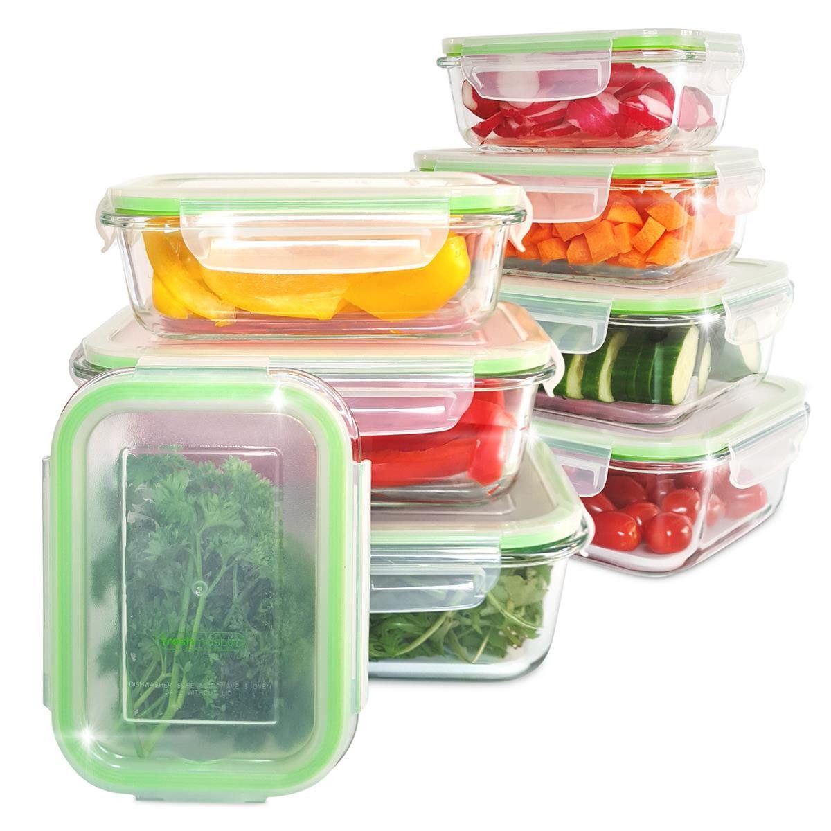 Fresh Master Frischhaltedose 16-tlg. Glas Vorratsdosen Set Frischhaltedosen auslaufsicher luftdicht, Borosililatglas, (Spar-Set), 100% auslaufsichere + luftdichte Vorratsdosen mit Deckel