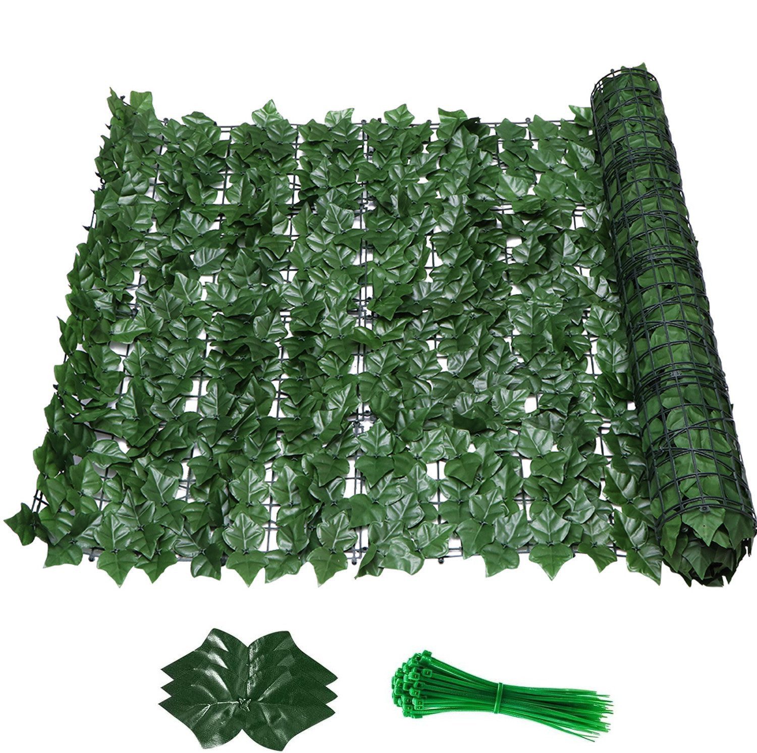 BlingBin Gartenzaun Künstliche Blätter Efeu Hecke Sichtschutz Windschutz Balkonverkleidung, (1er Set, 1-St., mit 20 Kabelbinder), 0.5X3M