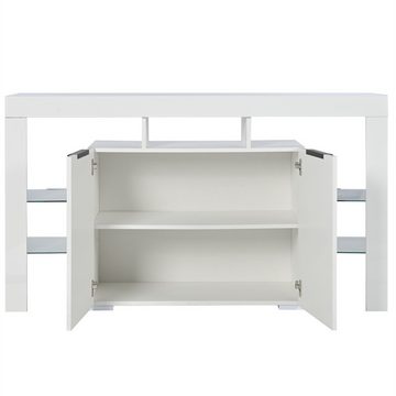 XDeer Sideboard Hochglanz LED Sideboard Küchenschrank Schrank Servertisch, Buffetschrank mit 4 Glasböden und 2 Tür Vitrine für Wohnzimmer