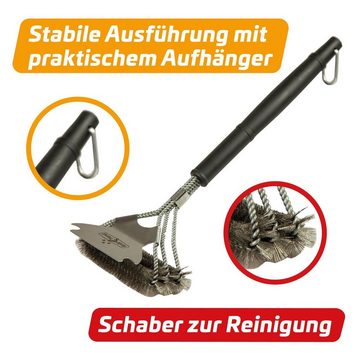 Grillfürst Grillbürste 2x Grillfürst Premium Grillbürste aus Edelstahl mit breitem 3-fach Bürstenkopf und Schaber