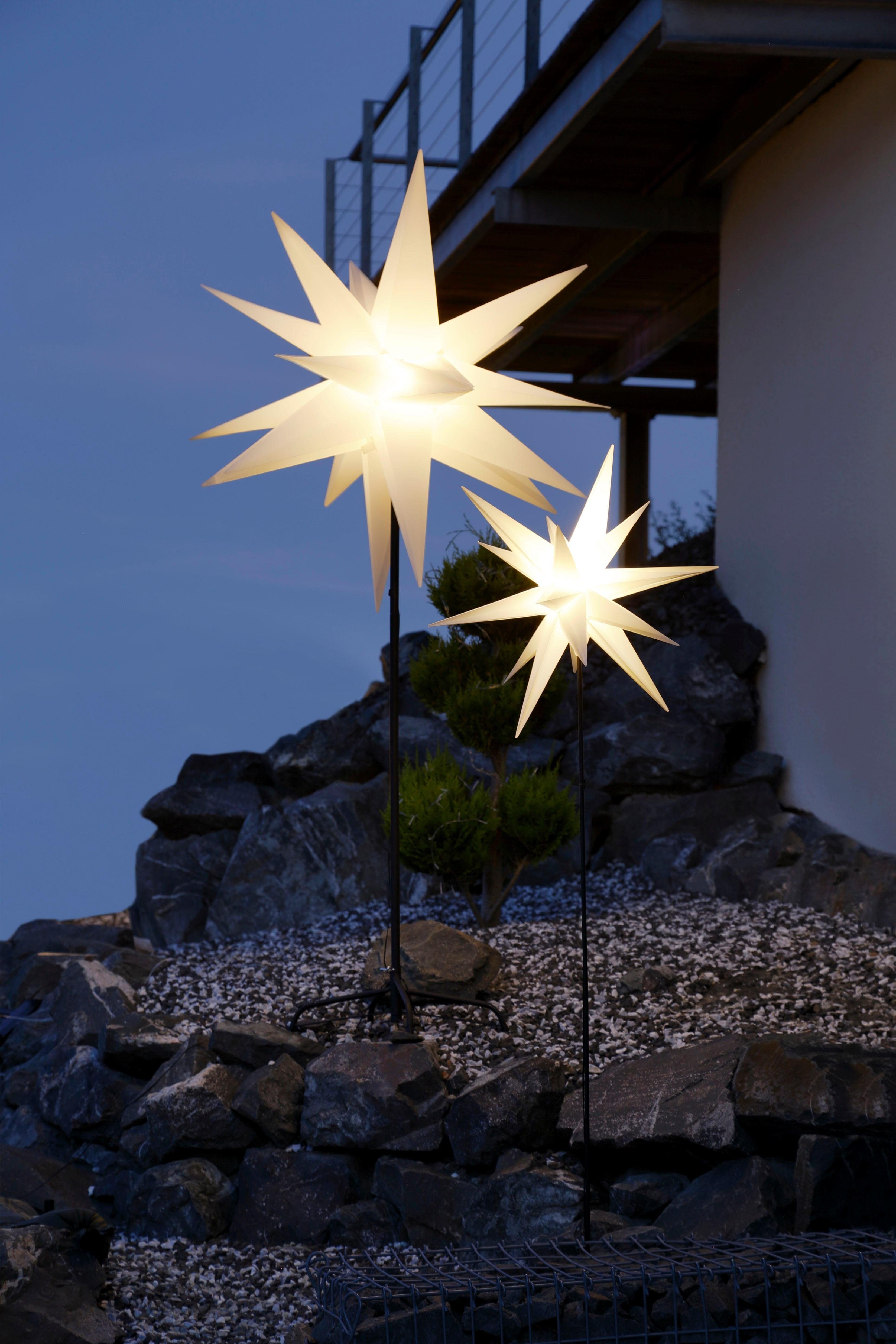 Star-Max Weihnachtsstern, mit Weihnachtsdeko Warmweiß, Erdspieß fest Timerfunktion, LED Stern integriert, LED 3D-Optik, aussen,