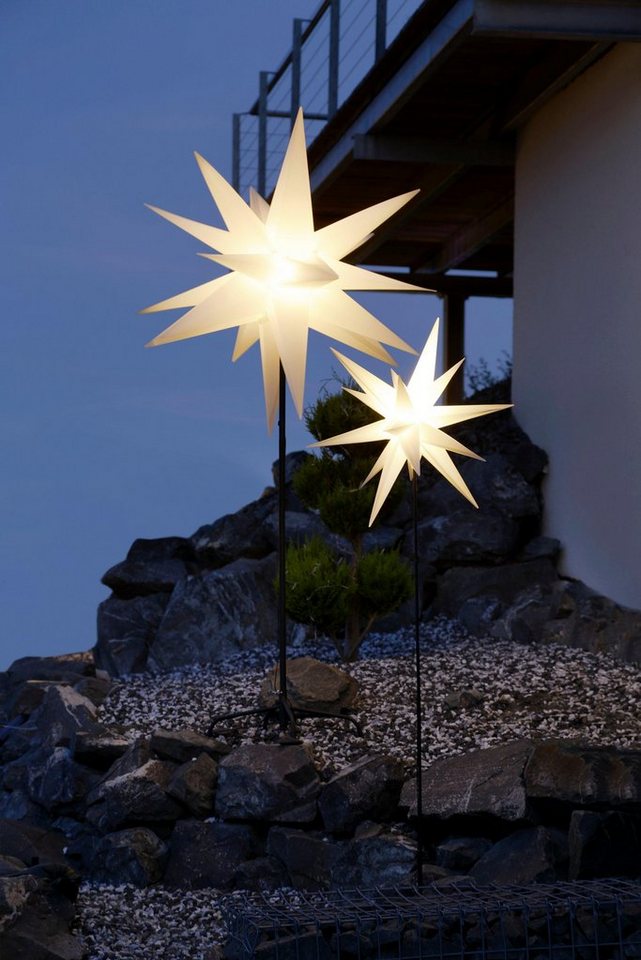 Star-Max LED Stern Weihnachtsstern, 3D-Optik, Weihnachtsdeko aussen,  Timerfunktion, LED fest integriert, Warmweiß, mit Erdspieß, Zuleitung mit  Schalter ca. 7,5 Meter