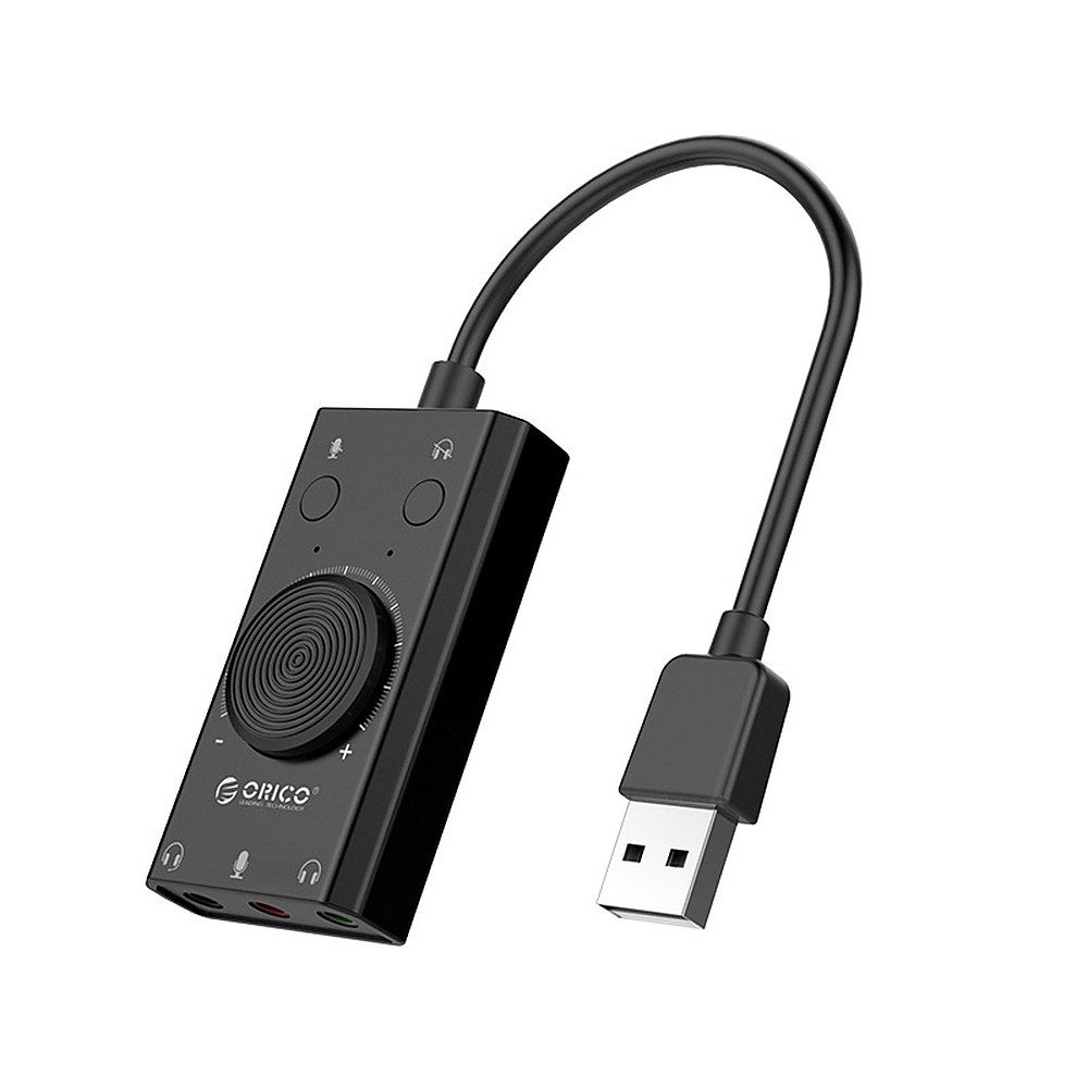 ORICO Audioadapter Klinkenadapter Kopfhoereradapter USB-Soundkarte Stereo, Plug & Play, 3 Audio-Ports, Lautstärkeregler, Stumm