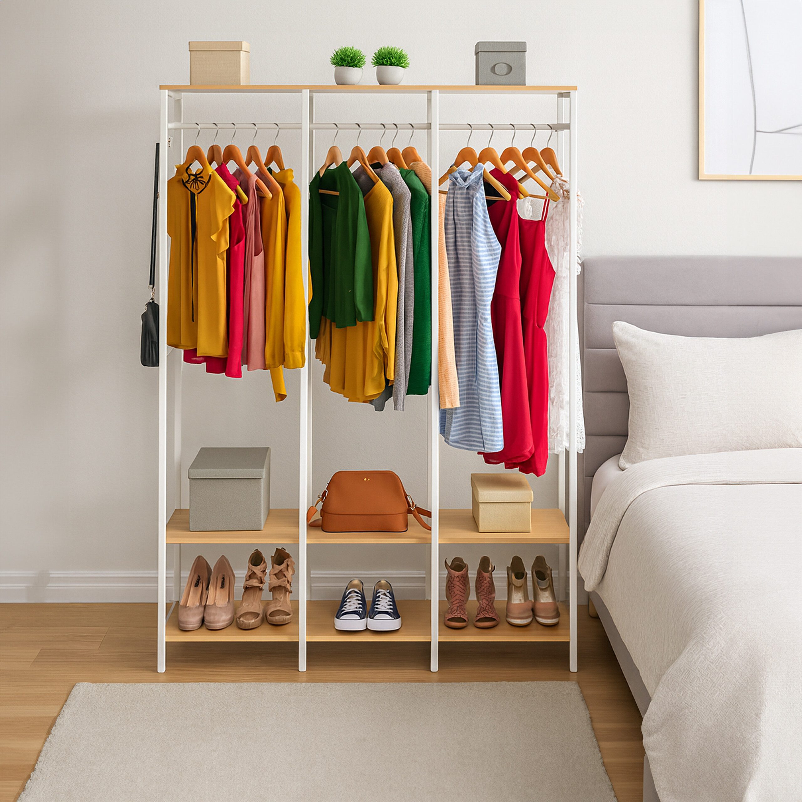 relaxdays Kleiderständer Garderobe offen Kleiderstangen & Ablagen, Weiß-Hel günstig online kaufen