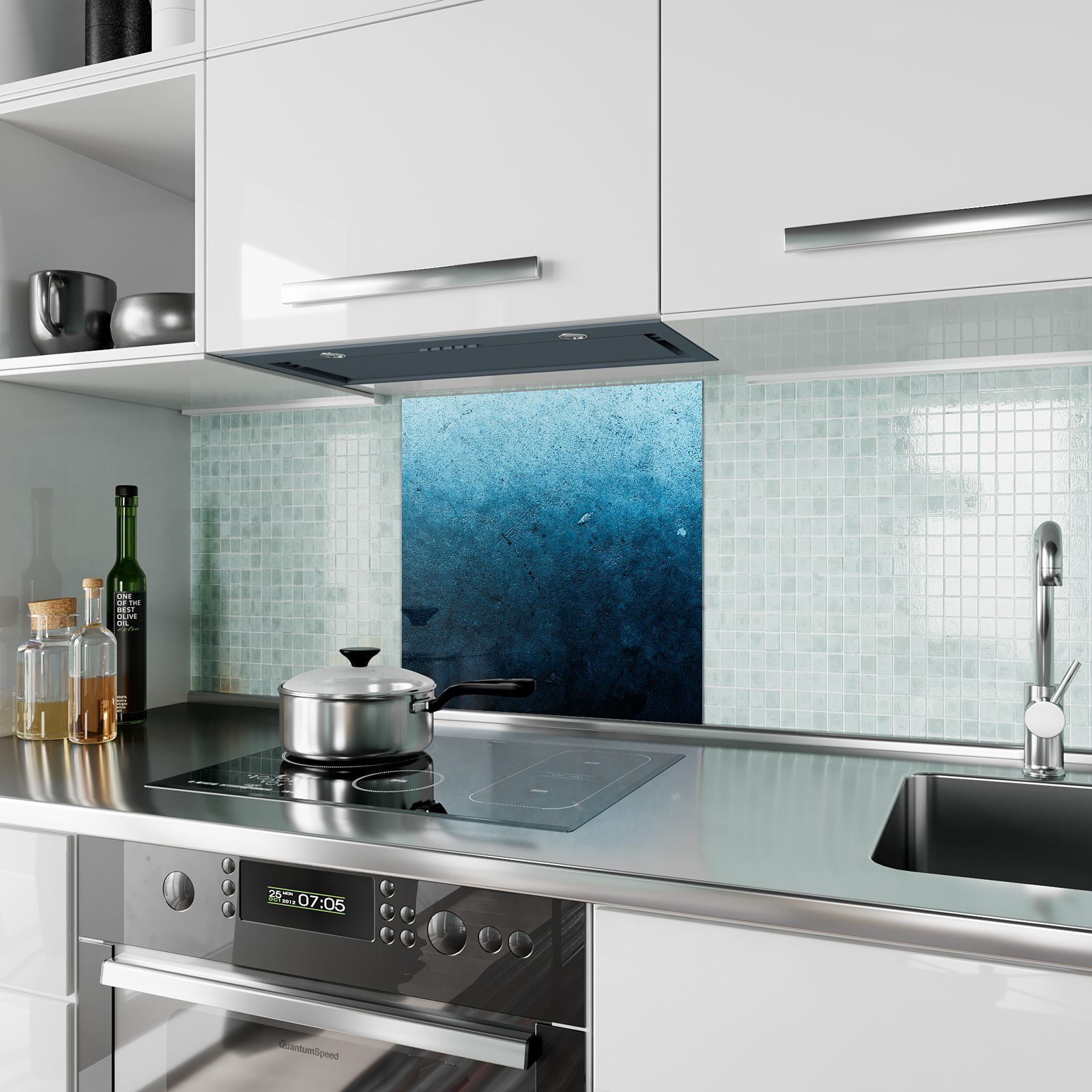 Küchenrückwand Grunge Glas Spritzschutz Wand Motiv Küchenrückwand Blaue mit Primedeco
