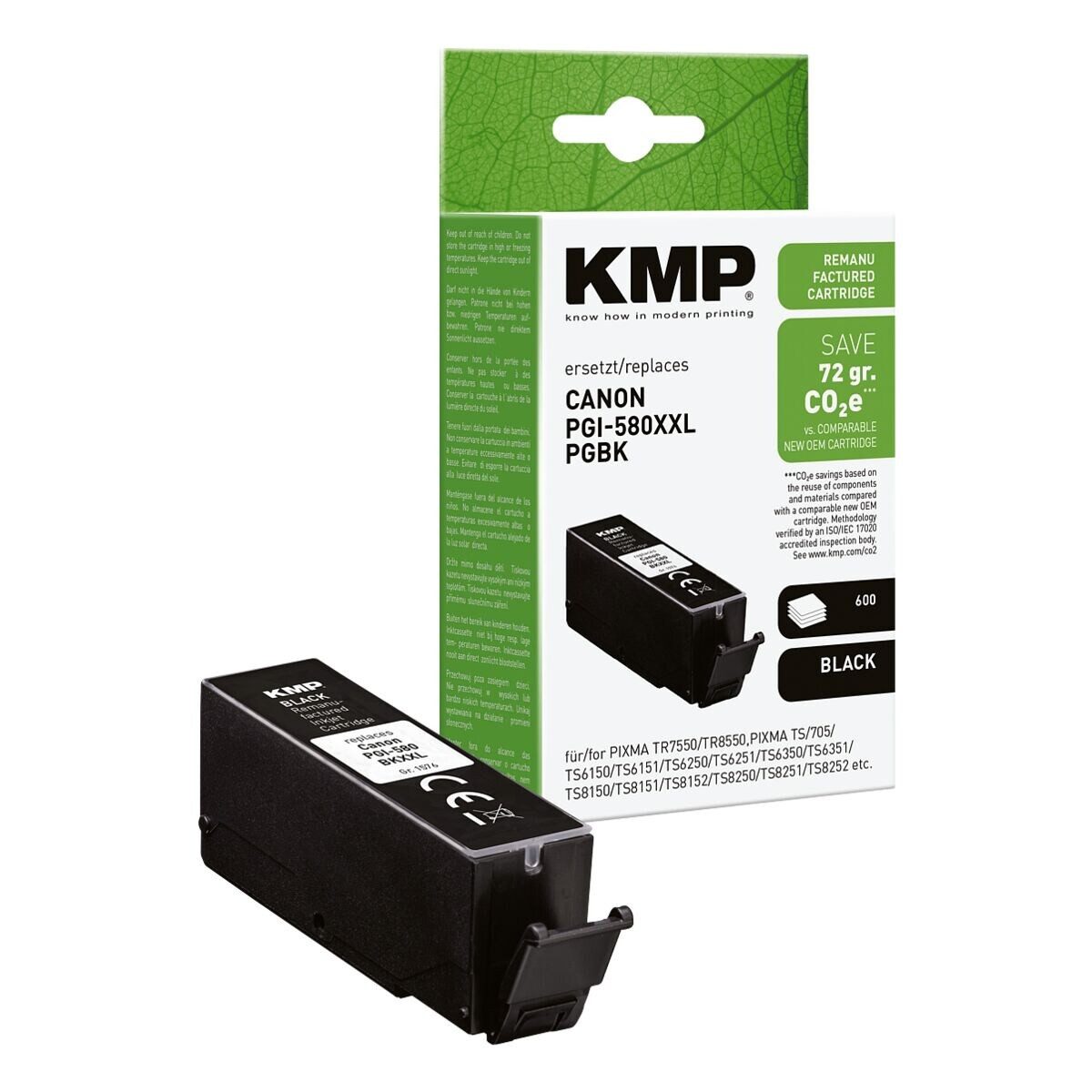 KMP Tintenpatrone (1-tlg., ersetzt Canon »PGI-580XXL PGBK«, schwarz)