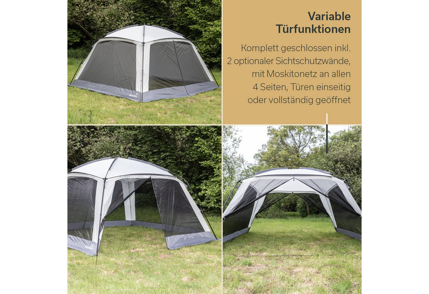 Thumbnail - Skandika Pavillon Fortun Outdoor Shelter mit Moskitonetz 350 x 350 cm, wasserdicht, 3000 mm Wassersäule, 210 cm Stehhöhe...