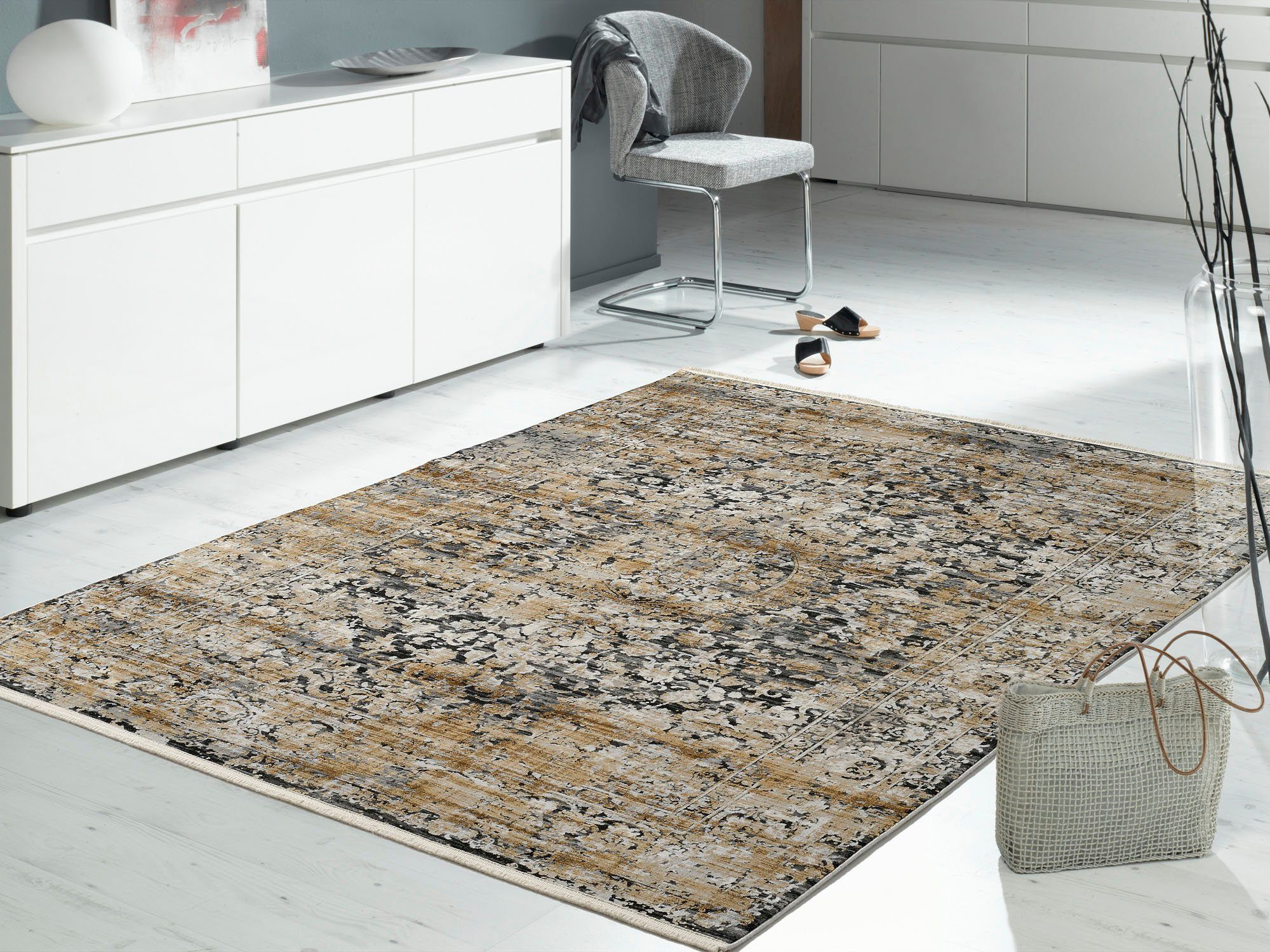 OCI DIE TEPPICHMARKE Teppich IMPRESSION SODA, rechteckig, Höhe: 8 mm, Vintage, feine Fransen, leichter Glanz durch Viskose, Wohnzimmer