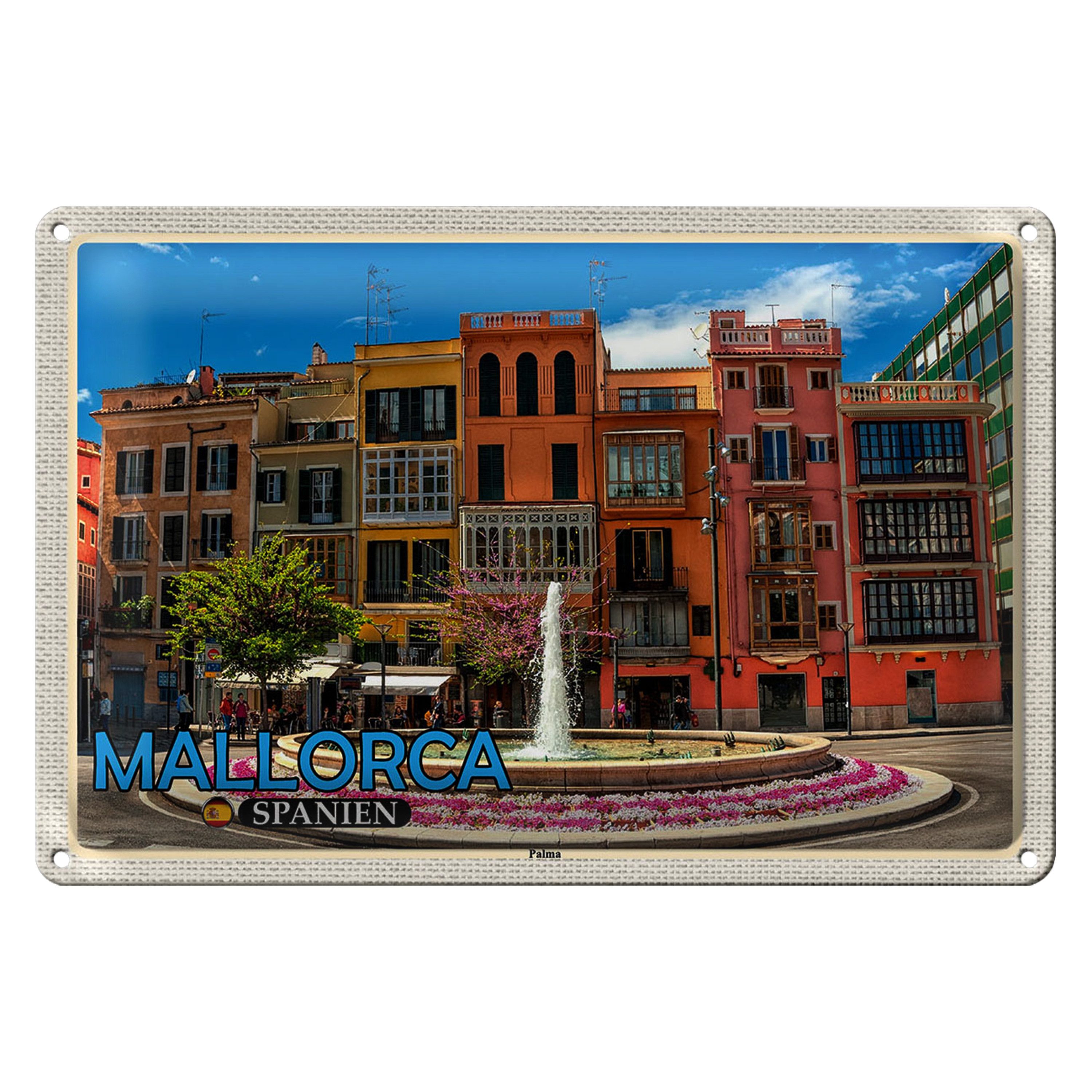 Roomando Metallschild Blechschild Reise 30x20cm Mallorca Spanien Palma Brunnen Urlaub