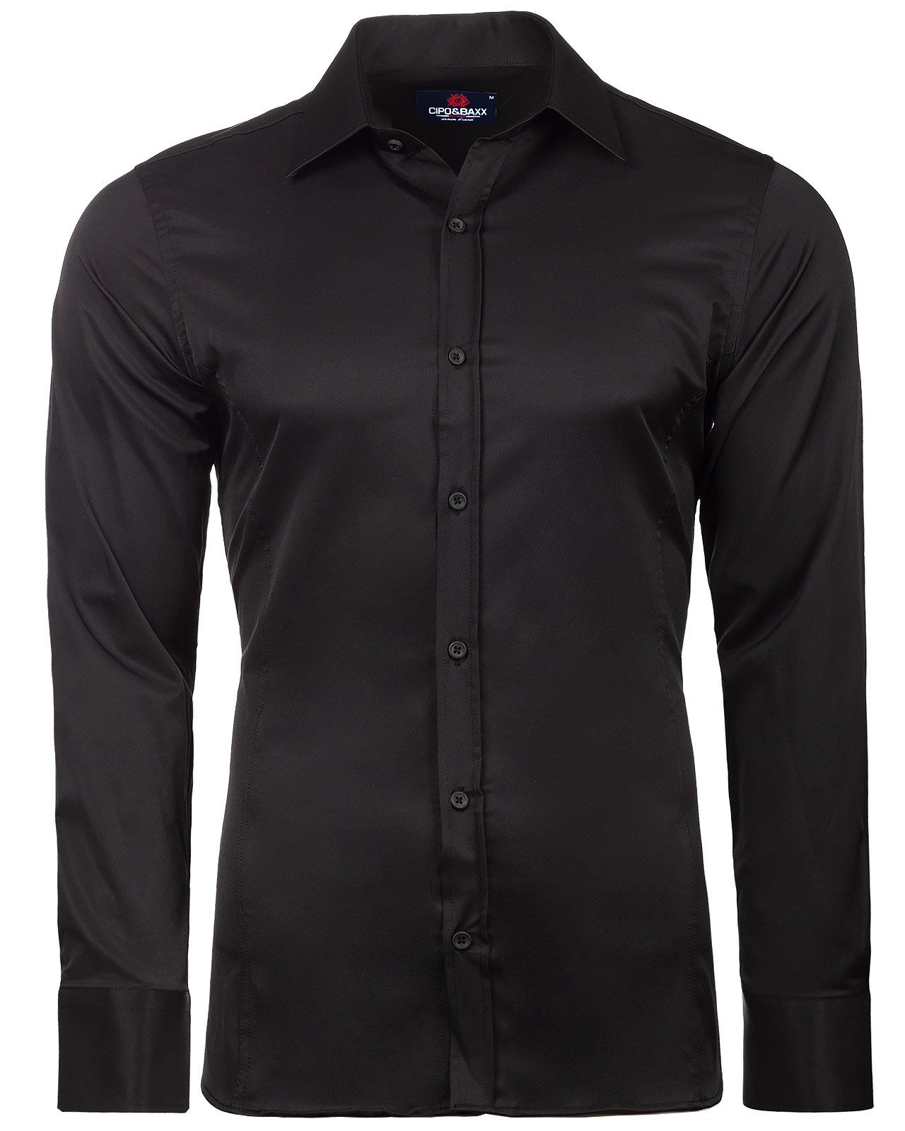 Klassisches Baxx & & Fit Design, (1-tlg) Tragekomfort, Cipo Kurzarmhemd Hemd schwarz Casual Cipo Baxx Slim Angenehmer Herren