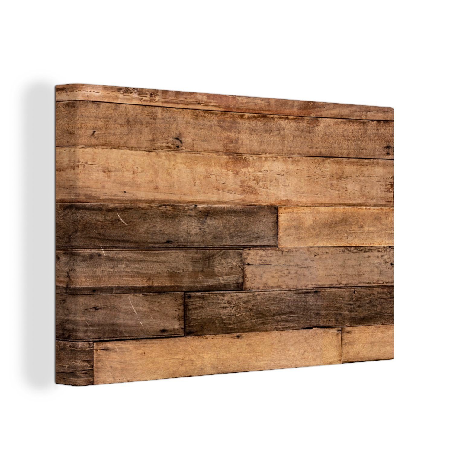 OneMillionCanvasses® Leinwandbild Holzstruktur aus unterschiedlich gefärbten und verwitterten Brettern, (1 St), Wandbild Leinwandbilder, Aufhängefertig, Wanddeko, 30x20 cm