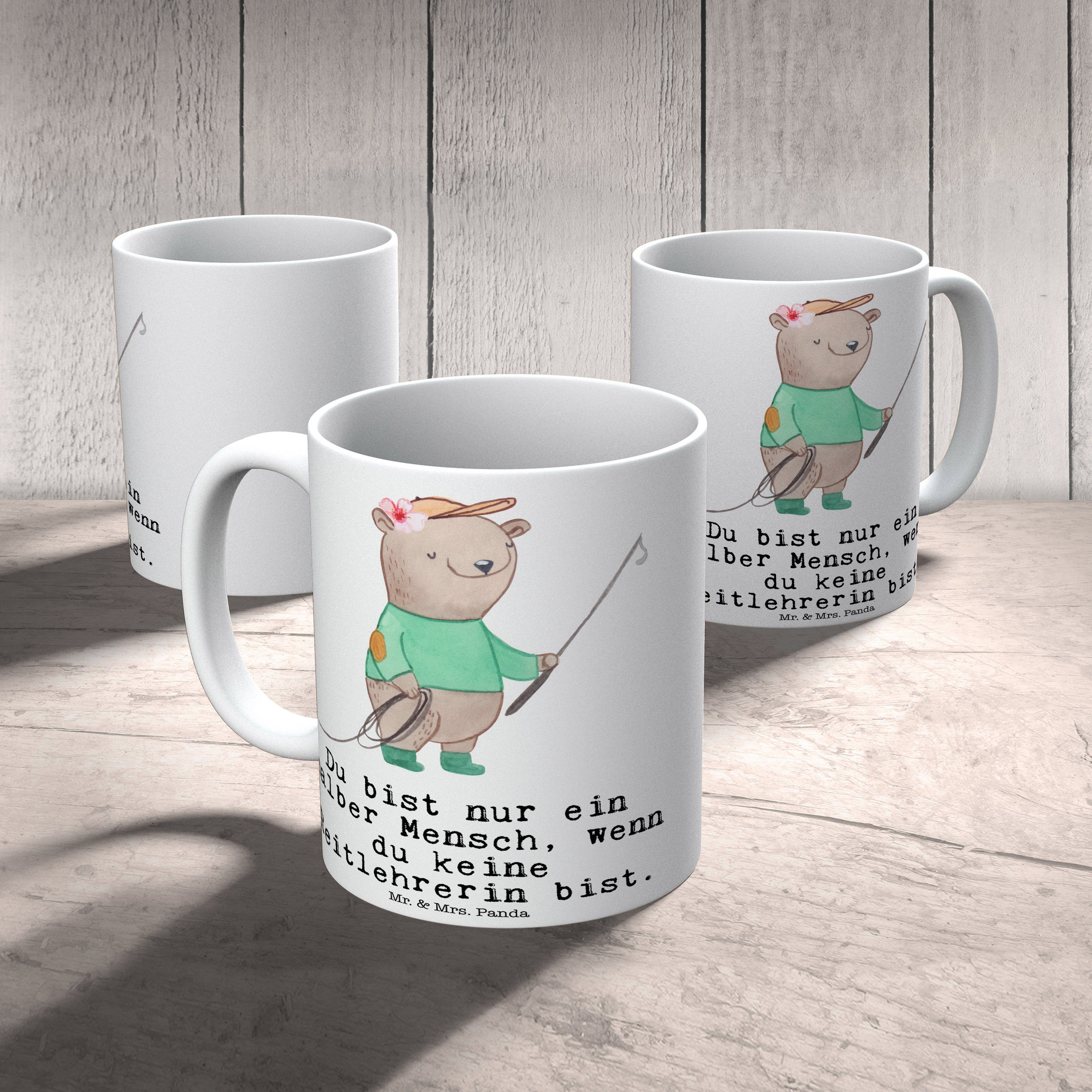 Mr. & Mrs. Panda Tasse Tasse Keramik Kaffeetasse, Weiß Reitlehrerin - Sp, Geschenk, Herz - Tasse, mit