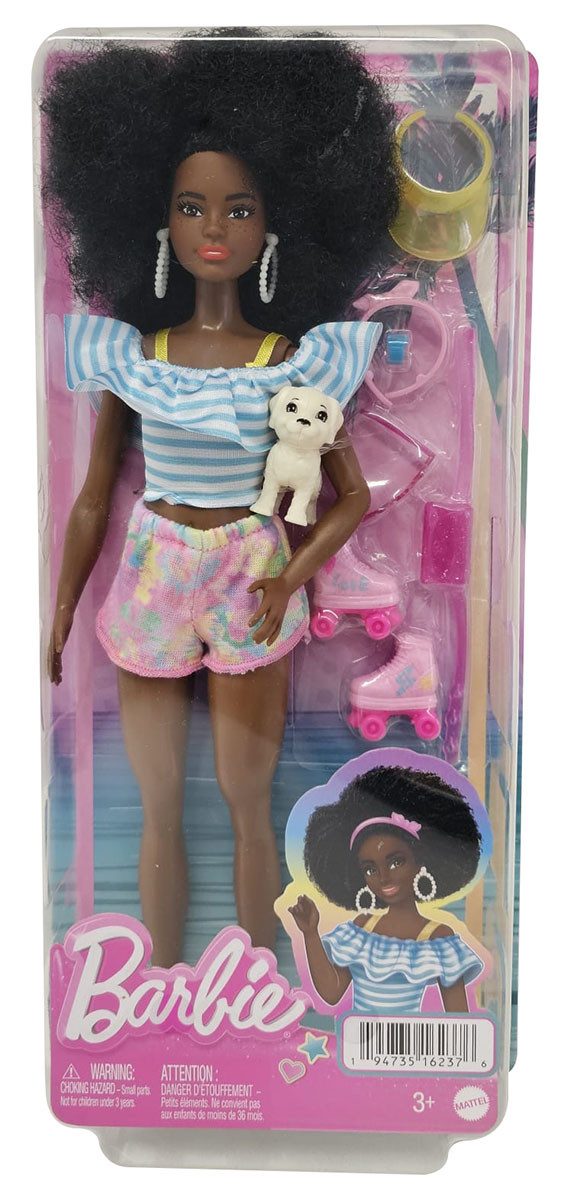 Barbie Stehpuppe Mattel HPL77 Barbie Puppe mit Afro Style Rollschuhe Pink t günstig online kaufen