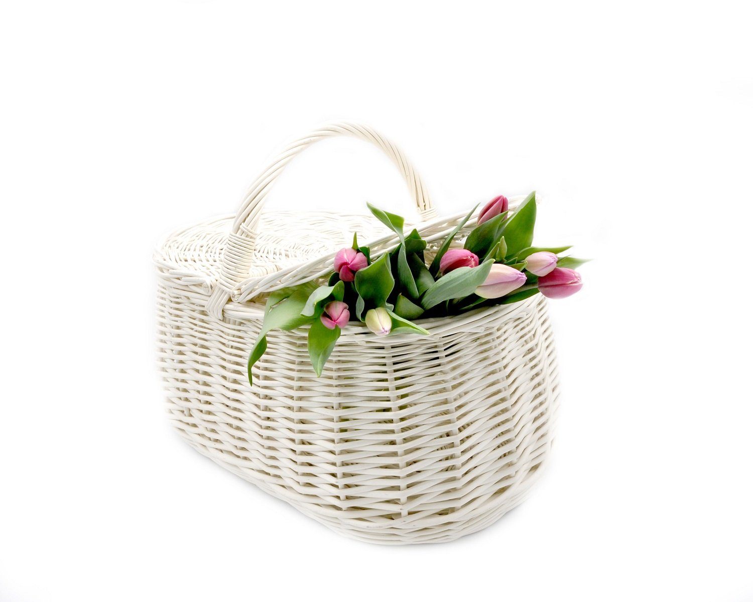 MyBer® Einkaufskorb aus mit mit Picknickkorb geflochten. Weiß Deckeln Tragekorb Weide Korb Stoffeinlage Stabiler 2
