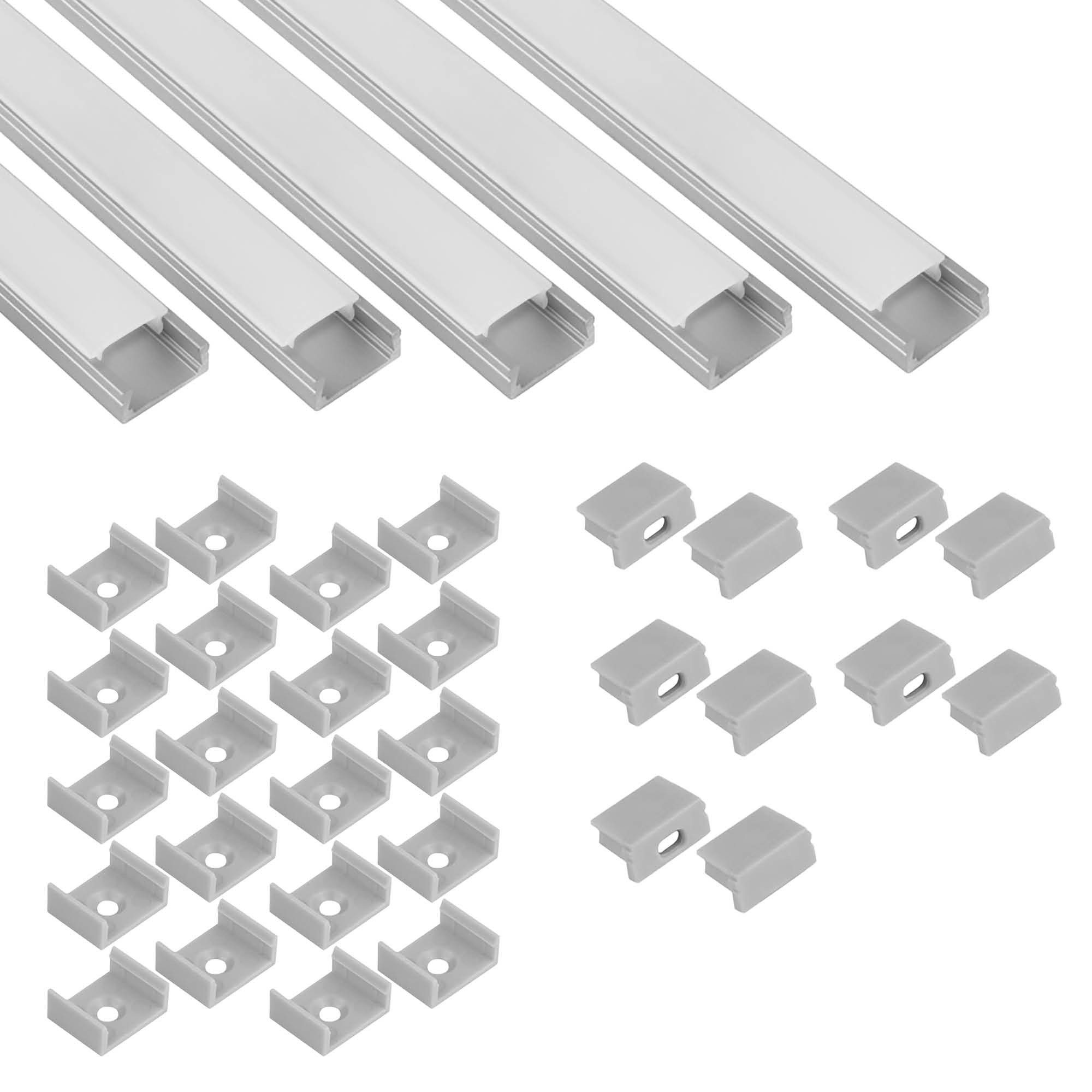 tktrading24 LED-Stripe-Profil 5x A15 LED Profil 2m - Silber inkl. Abdeckung, Halter & Endkappen