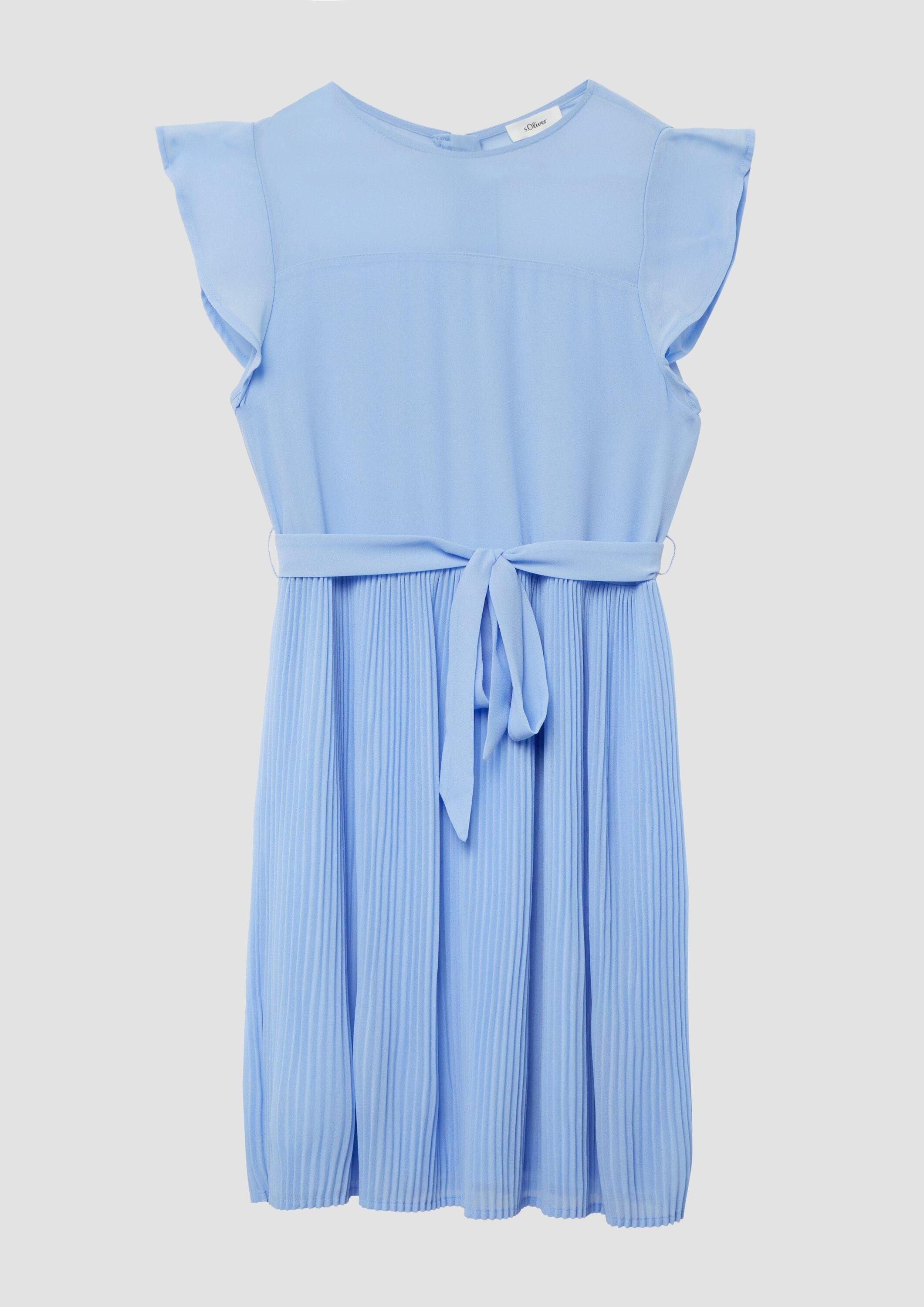 s.Oliver Minikleid Kleid Kurzes Chiffonkleid mit Volantärmeln und Bindegürtel