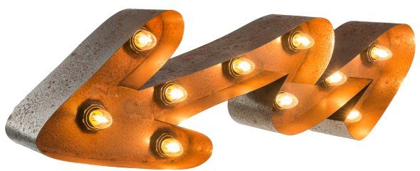 MARQUEE LIGHTS LED Dekolicht Curved Arrow, ohne Leuchtmittel, Warmweiß, Wandlampe, Tischlampe Blitz-Pfeil 10 Leuchtmittel E14 (exkl)- 61x19cm