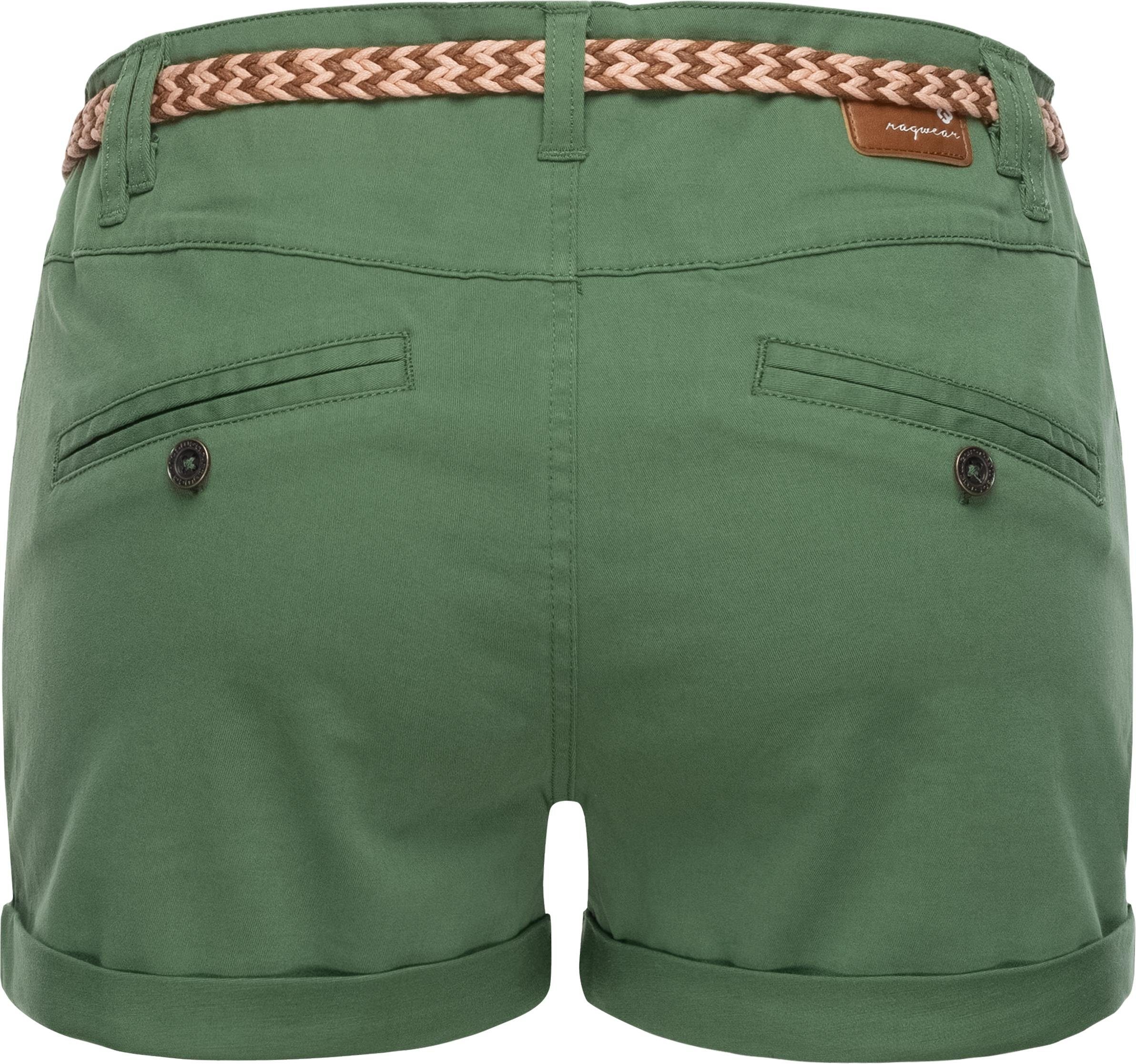 Hotpants Ragwear leichte B Flechtgürtel (2-tlg) Heaven Shorts grüngelb mit hochwertigem