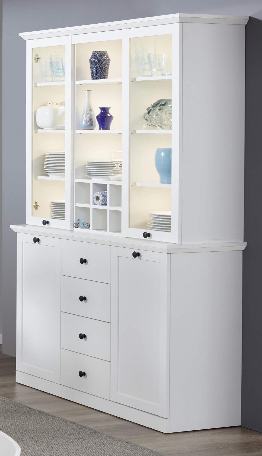 trendteam Buffet Baxter (großer Buffetschrank in Landhaus weiß, 120 x 194 cm) 17 Fächer