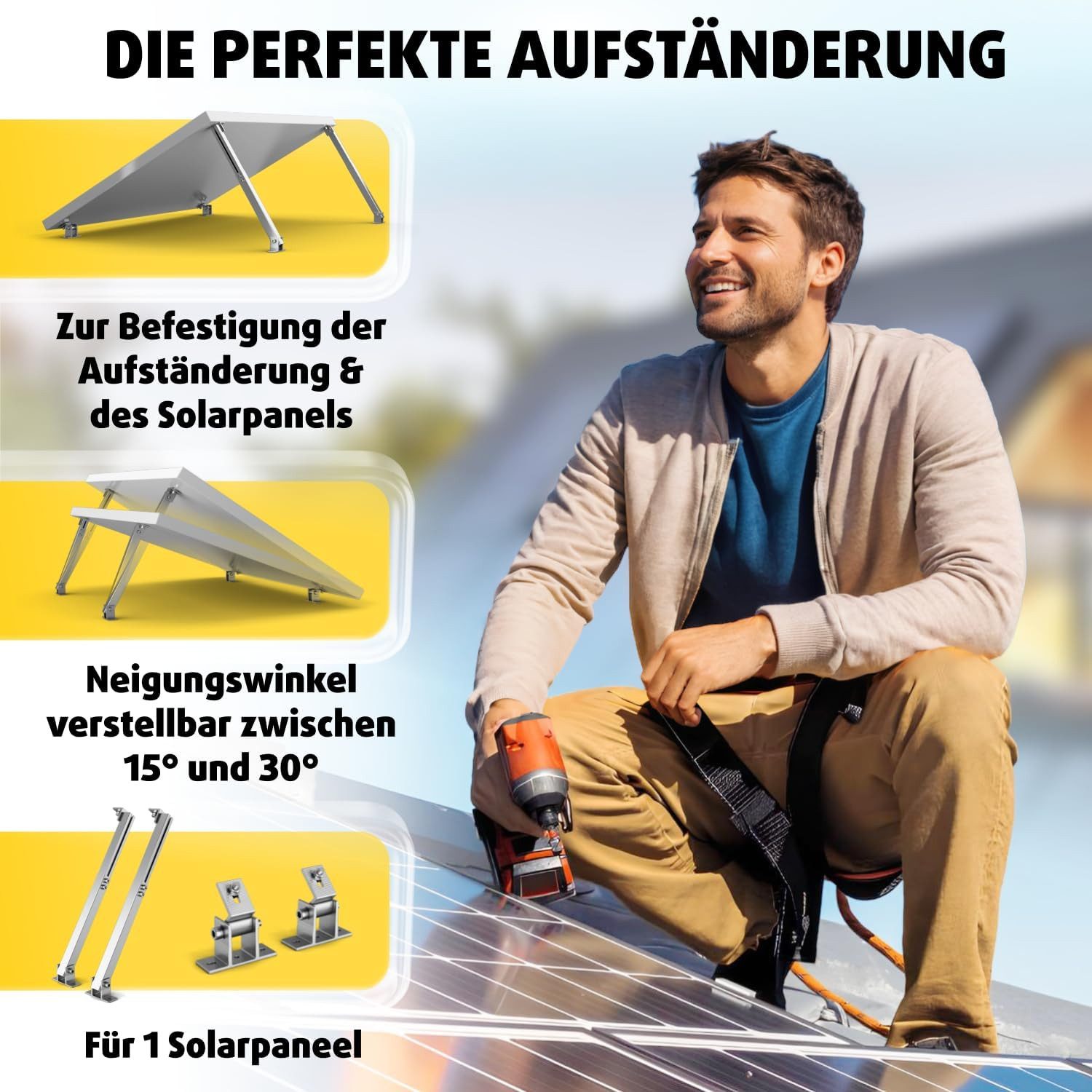 avoltik Solarmodul-Halterung Solarmodul Halterung Alu Aufständerung für Photovoltaik Winkel 15°-30°, (Solarmodul Halterung Alu Aufständerung für Photovoltaik Wi – Bild 4 von 5