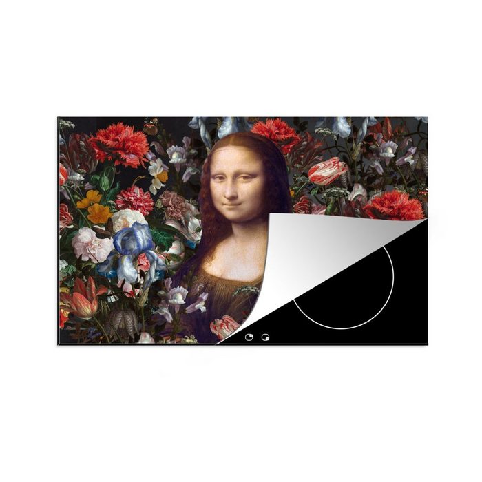 MuchoWow Herdblende-/Abdeckplatte Mona Lisa - Leonardo da Vinci - Blumen Vinyl (1 tlg) Ceranfeldabdeckung für die küche Induktionsmatte
