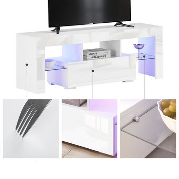 CLIPOP Lowboard Sideboards mit Led Beleuchtung, Moderne TV-Schrank Oberfläche Hochglanz Fernsehschrank, Glasablage